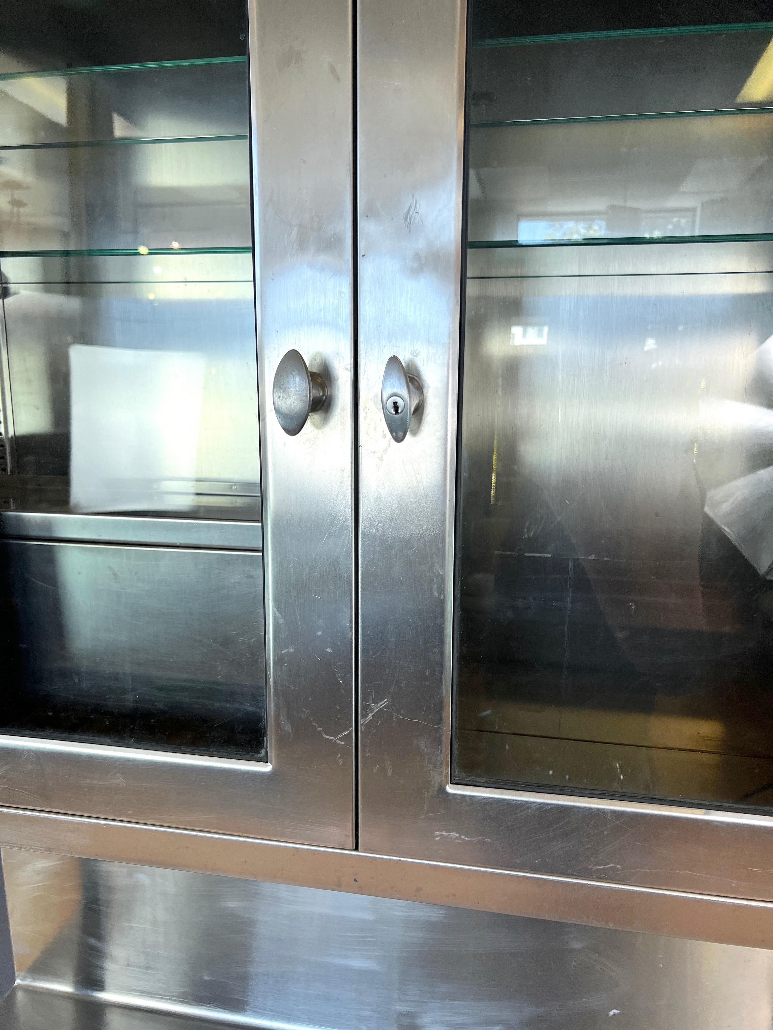 Stainless Steel Hutch with Glass Door Display Cabinet and Drawers, 1950s 2