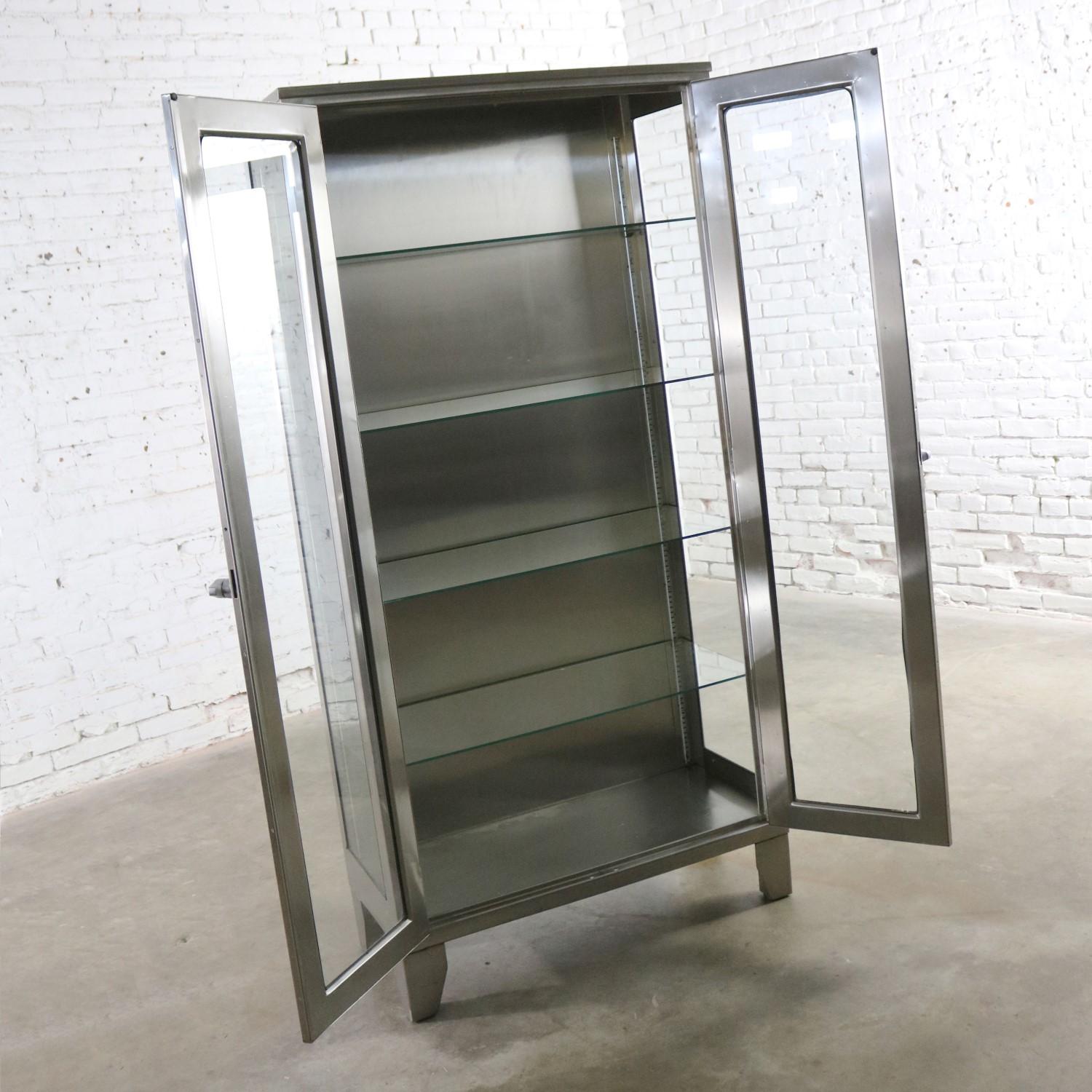 20th Century Stainless Steel Industrial Display Apothecary Medical Cabinet with Glass Doors 6