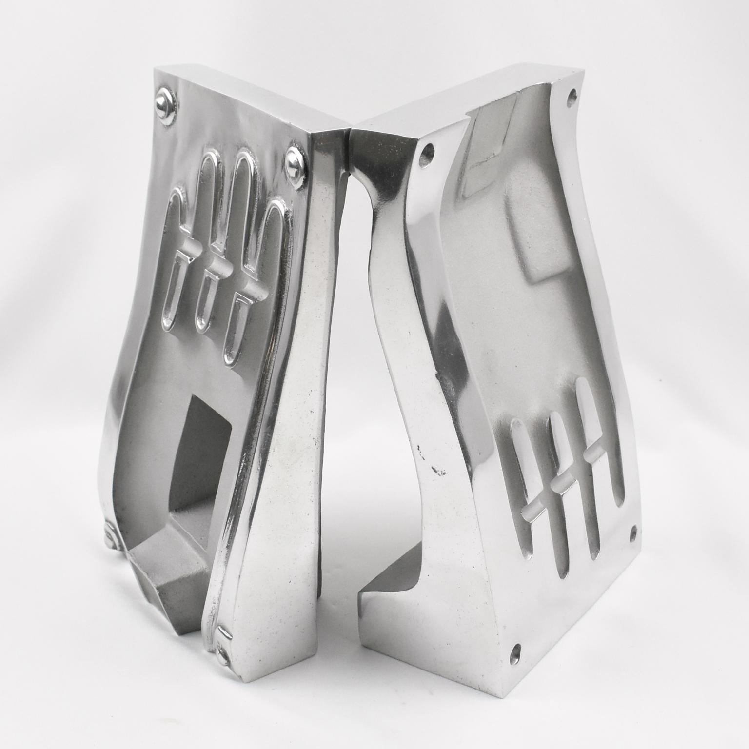 Stainless Steel Industrial Hand Glove Mold Sculpture Bookends, a pair For Sale 2