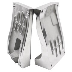 Stainless Steel Industrial Hand Glove Mold Sculpture Bookends, a pair