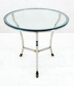 Stainless Steel Italian 24" Round Glass Top Brass Hoof Feet End Side Lamp Table