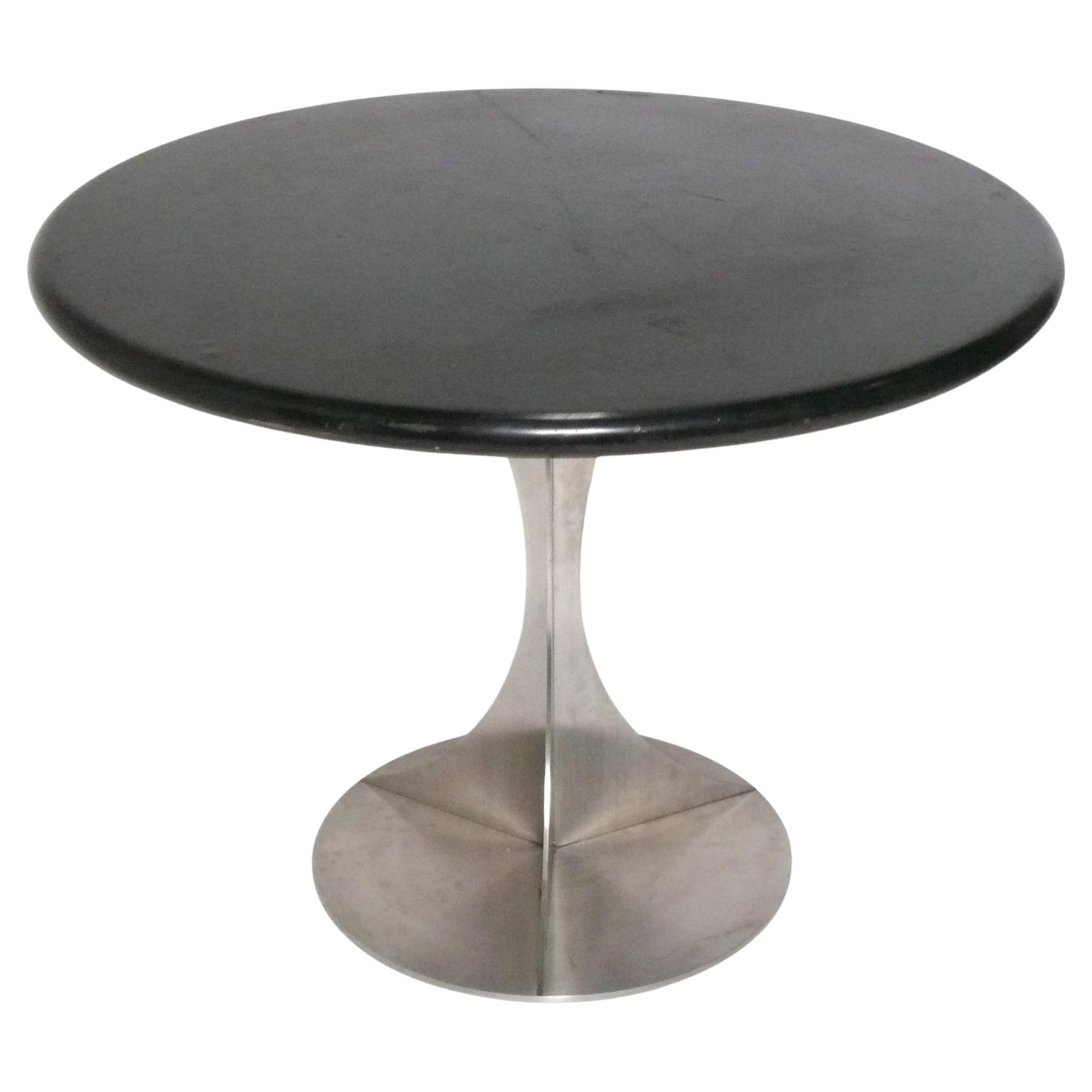 Table de salle à manger en acier inoxydable et bois laqué Maria Pergay Style Mid Century 42"