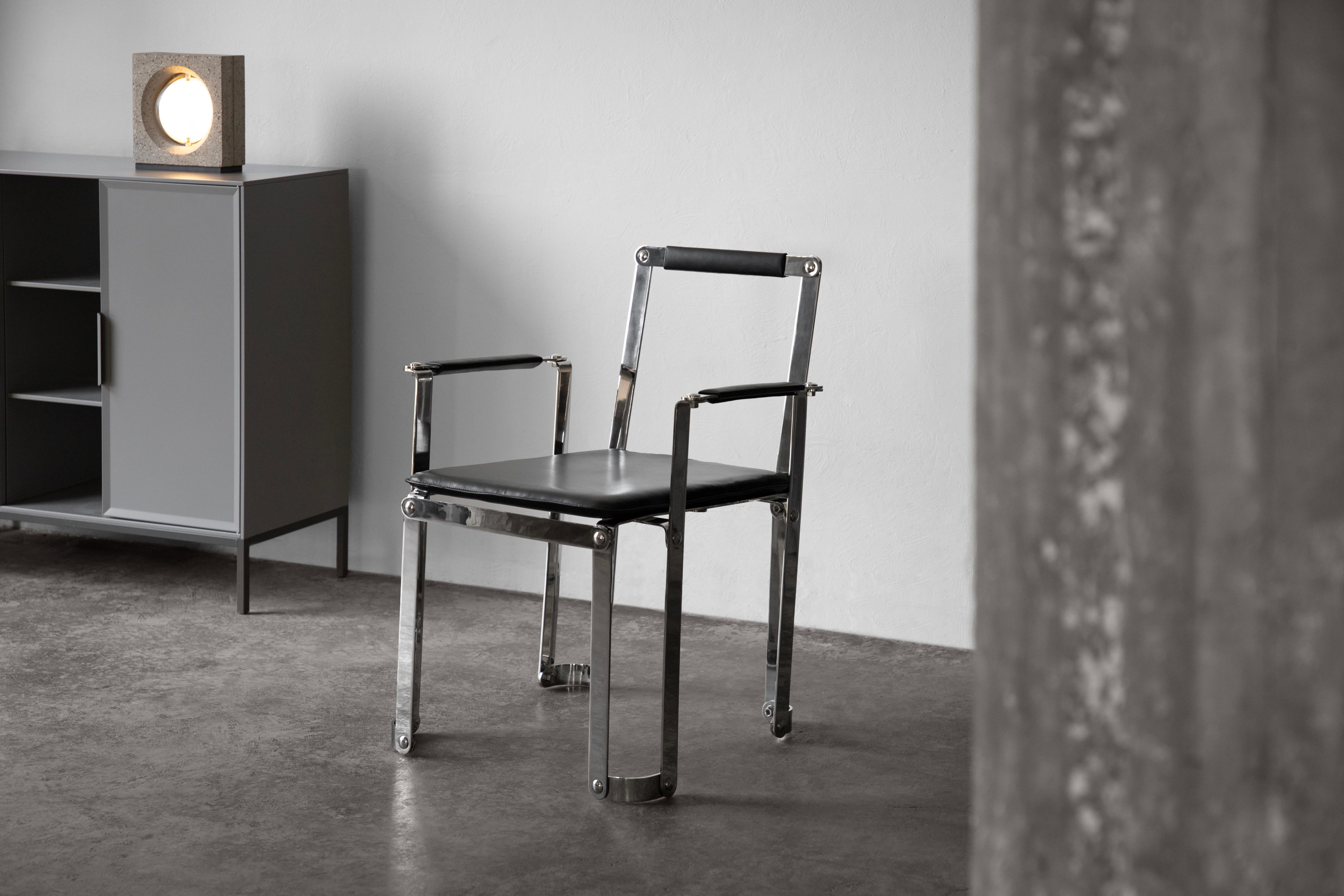 Stainless Steel & Leather Structural Lounge Chair For Sale 2