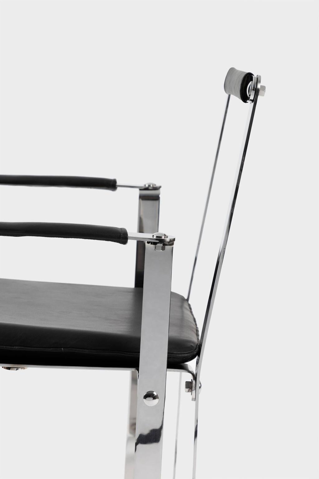 Bauhaus Stainless Steel & Leather Structural Lounge Chair For Sale