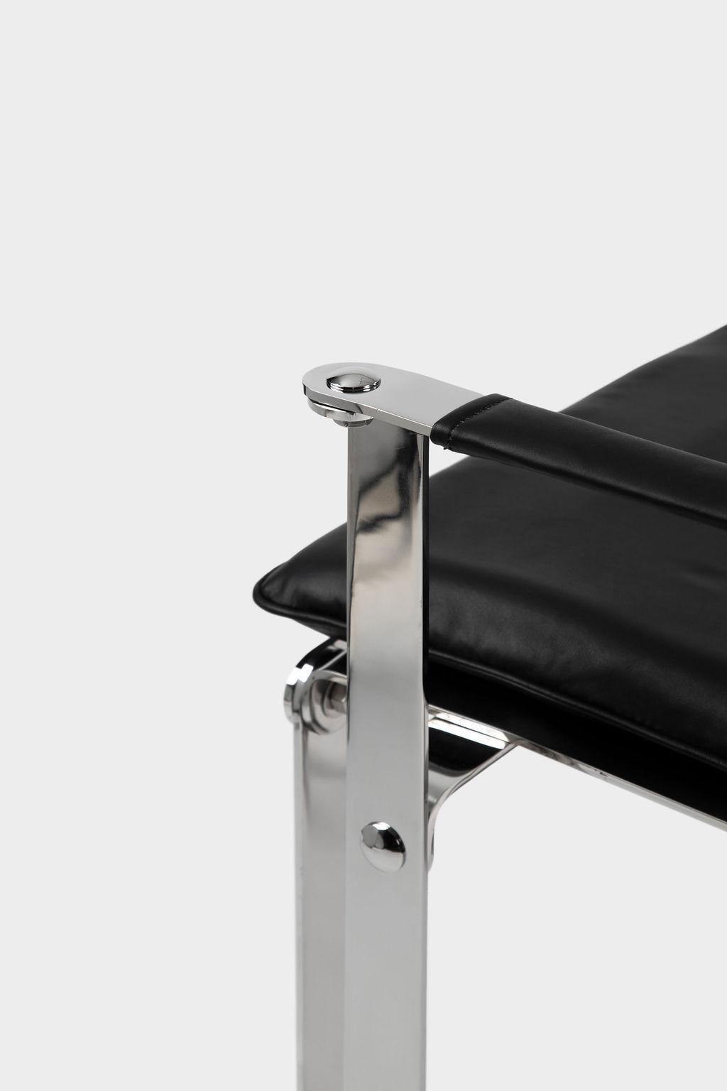 Mexican Stainless Steel & Leather Structural Lounge Chair For Sale