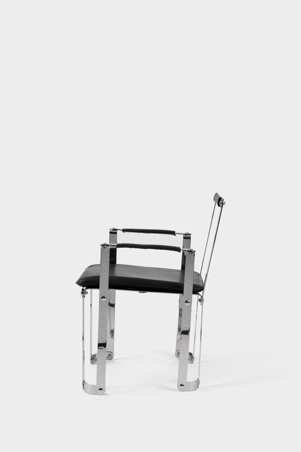 Polished Stainless Steel & Leather Structural Lounge Chair For Sale