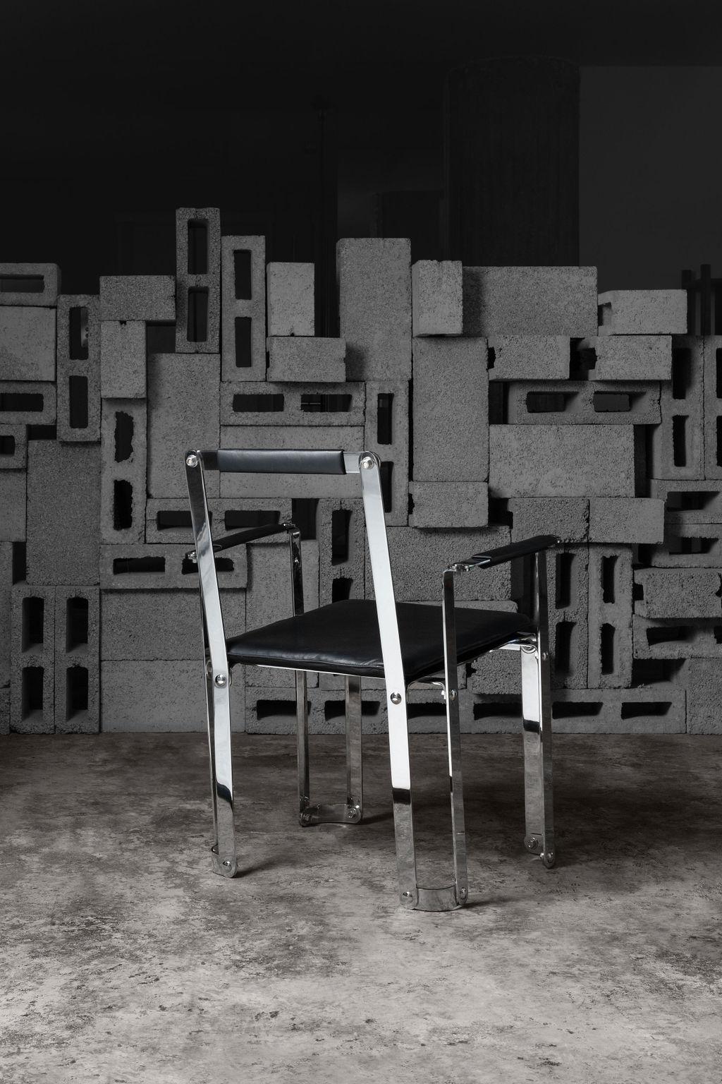 Metal Stainless Steel & Leather Structural Lounge Chair For Sale