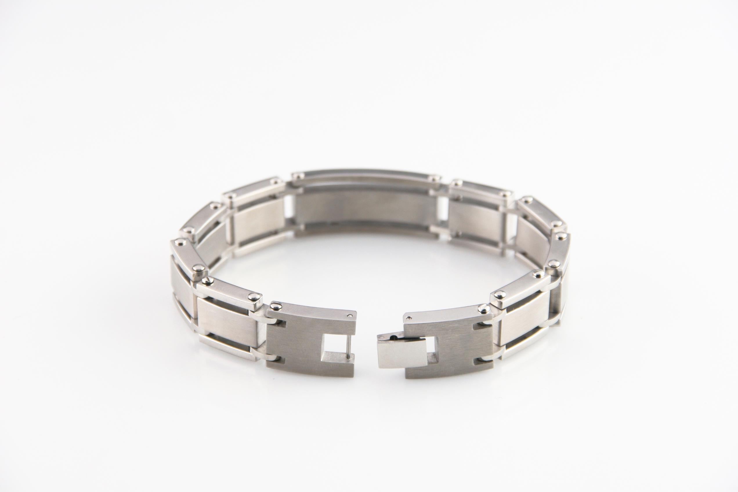 Modern Stainless Steel Link Bracelet with Gorgeous 1.0 Carat Diamond Plaque, Size 8.5 For Sale