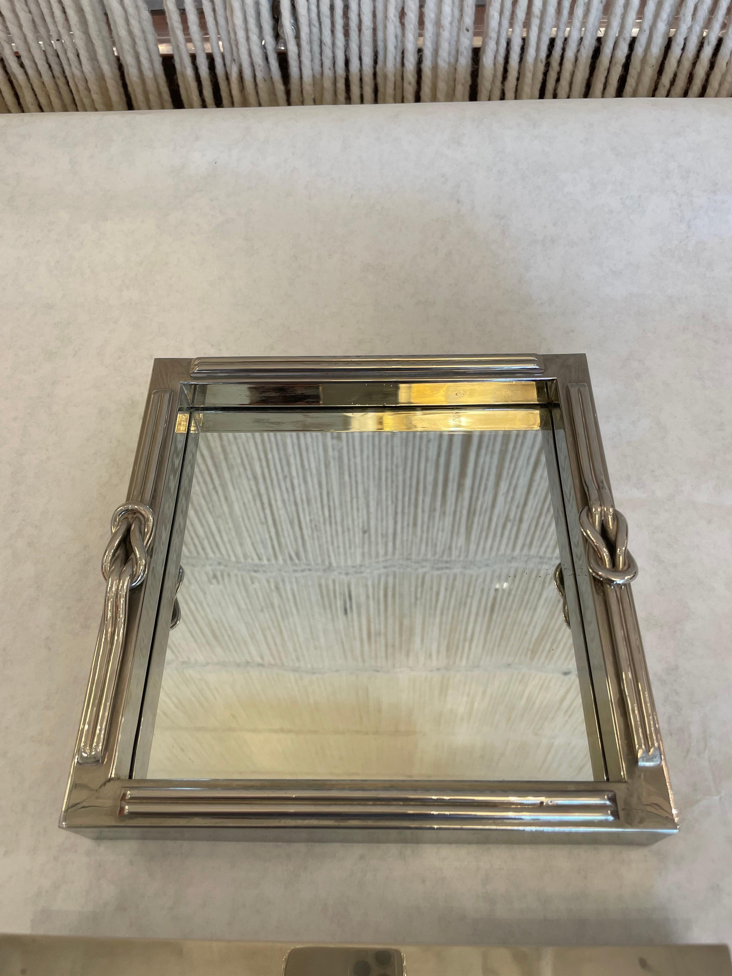 A French Stainless Steel Looped Rope Design Jewelry Box and Tray In Good Condition In East Hampton, NY