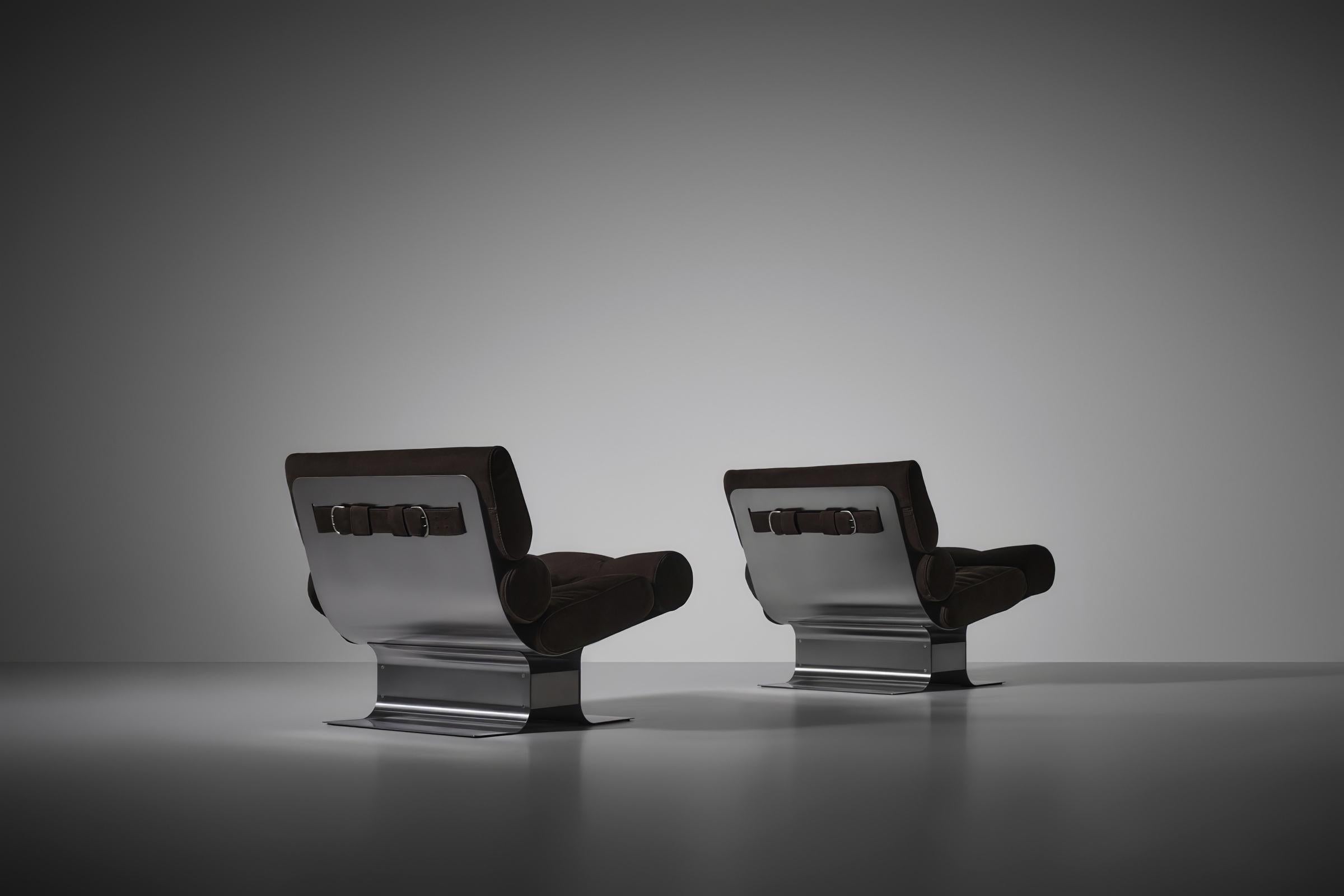 Stainless steel lounge chairs by François Monnet for Kappa, France 1970 3