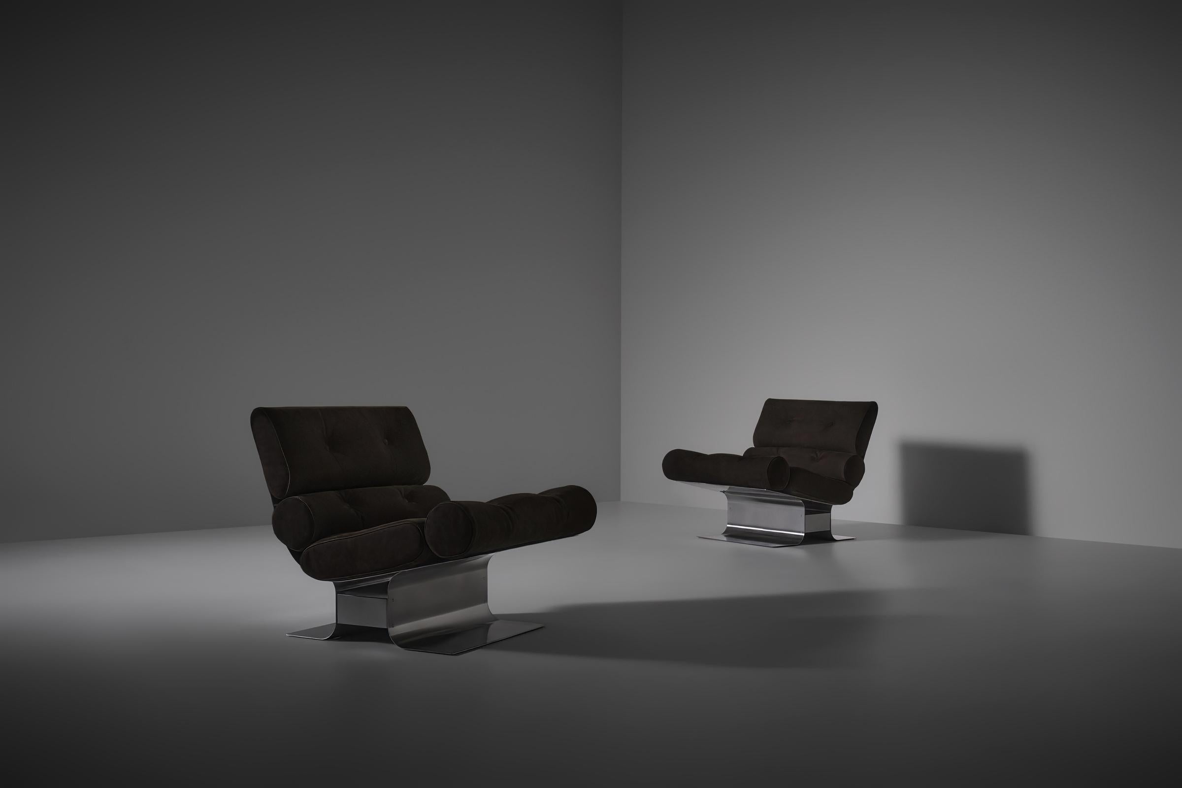 French Stainless steel lounge chairs by François Monnet for Kappa, France 1970