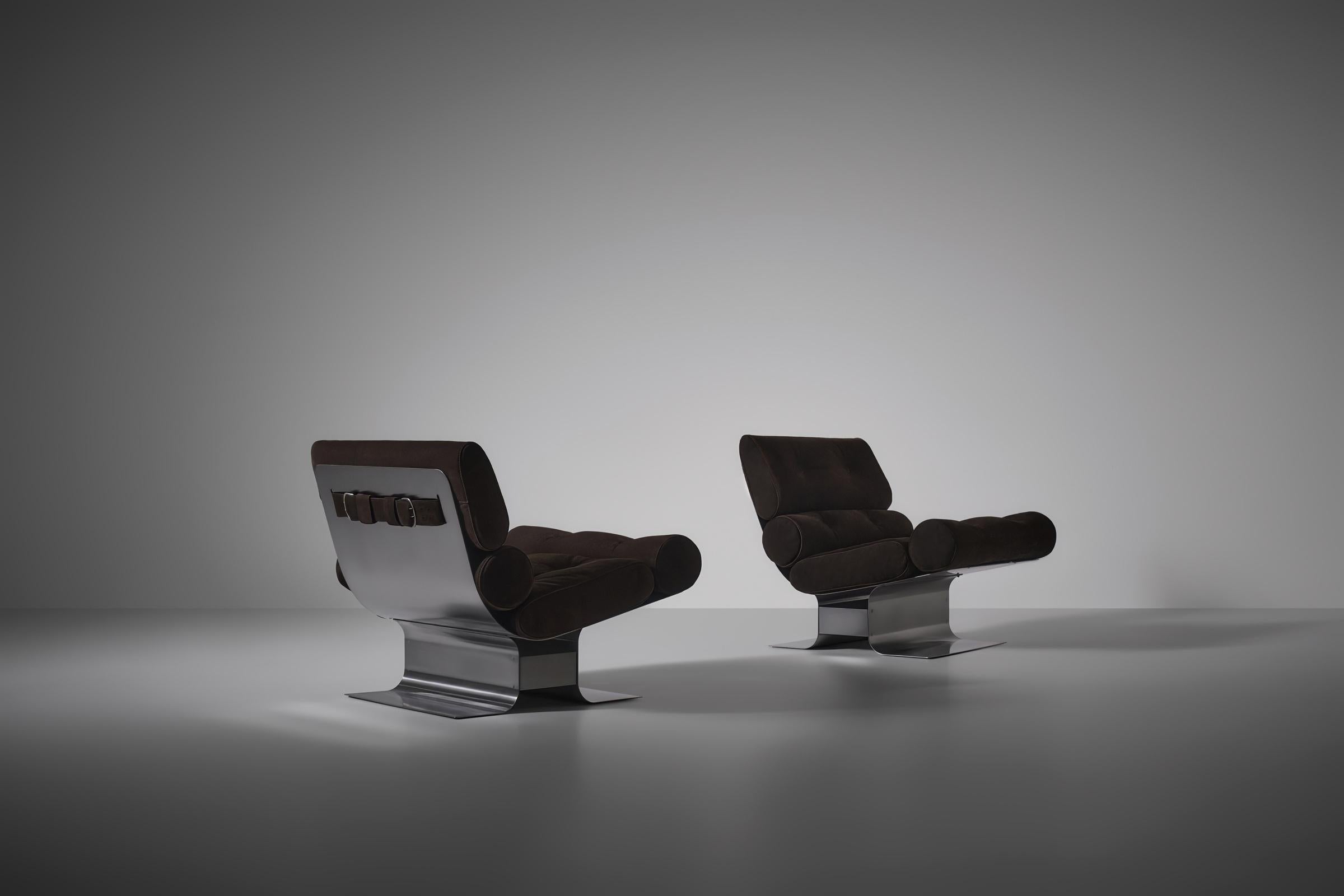Late 20th Century Stainless steel lounge chairs by François Monnet for Kappa, France 1970