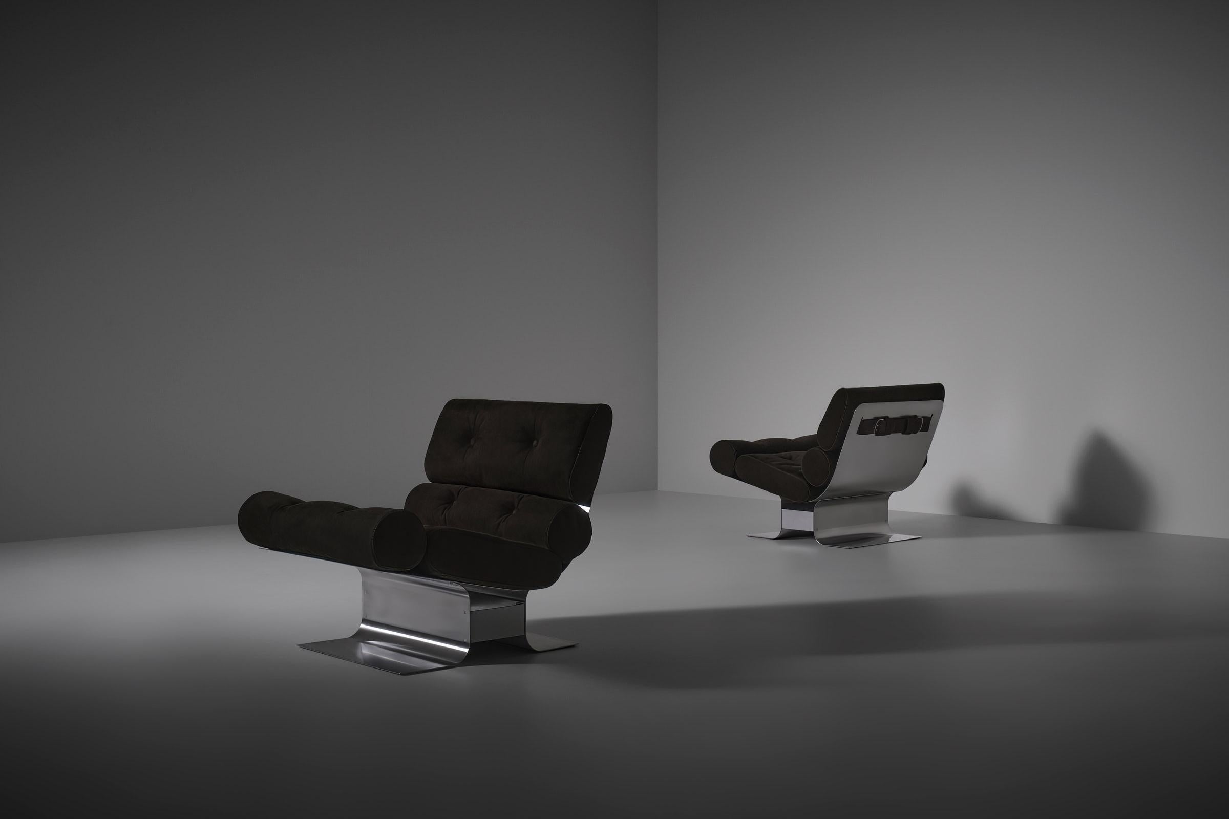 Stainless steel lounge chairs by François Monnet for Kappa, France 1970 1