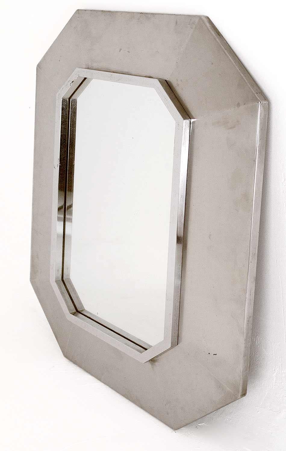 Stainless Steel Maison Jansen Mirror, 1970s In Good Condition In Saint-Ouen, FR