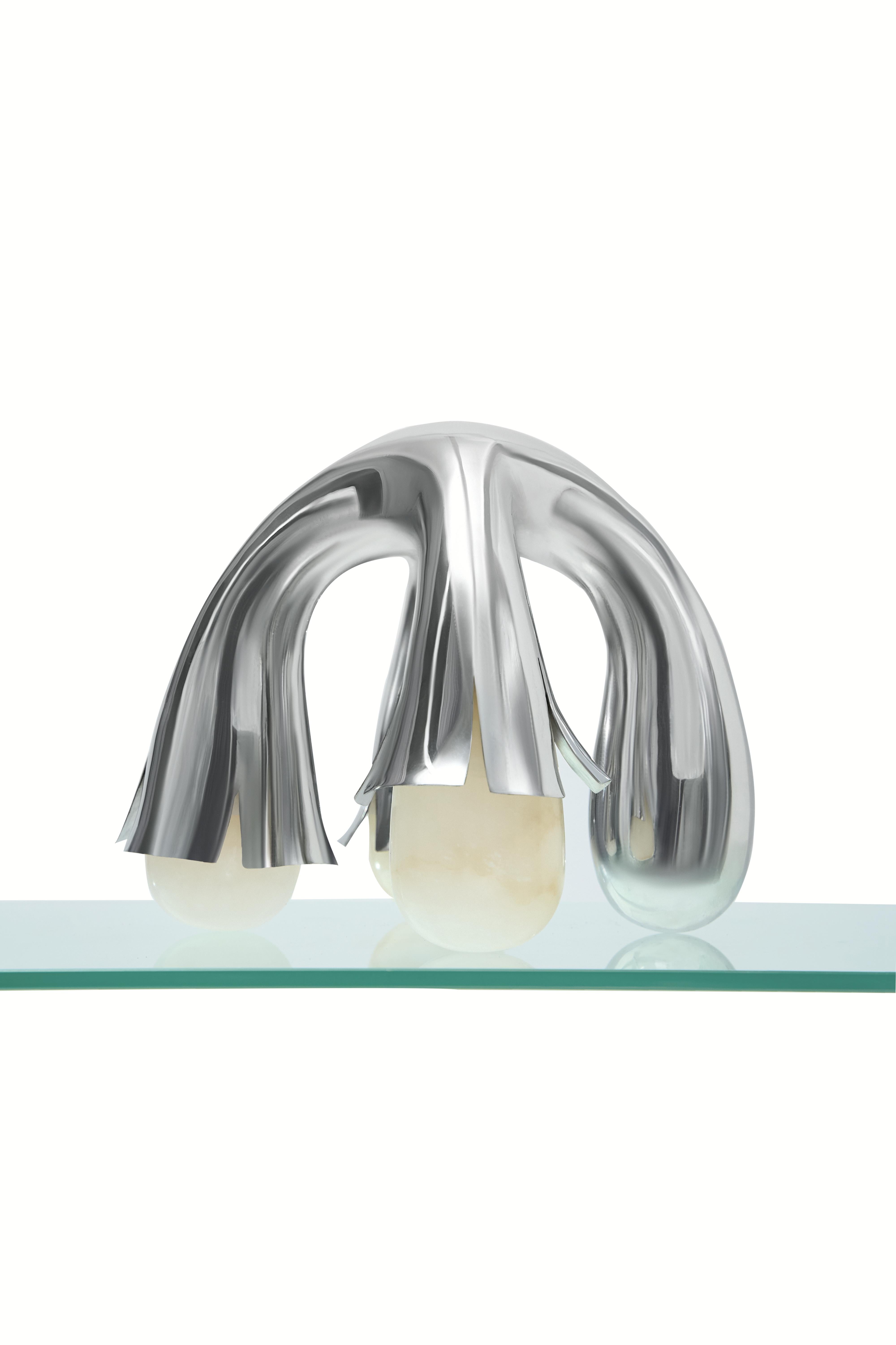 Stainless Steel, Marble X-Lampe Felure Table Lamp by Duen Studio
Limited Edition of 8
Dimensions:  W 35 x D 35 x H 35 cm
Materials: Stainless Steel and Marble
Bulb: (LED included) 5W, Charging mode, TypeC port (Charger not included)

All our lamps