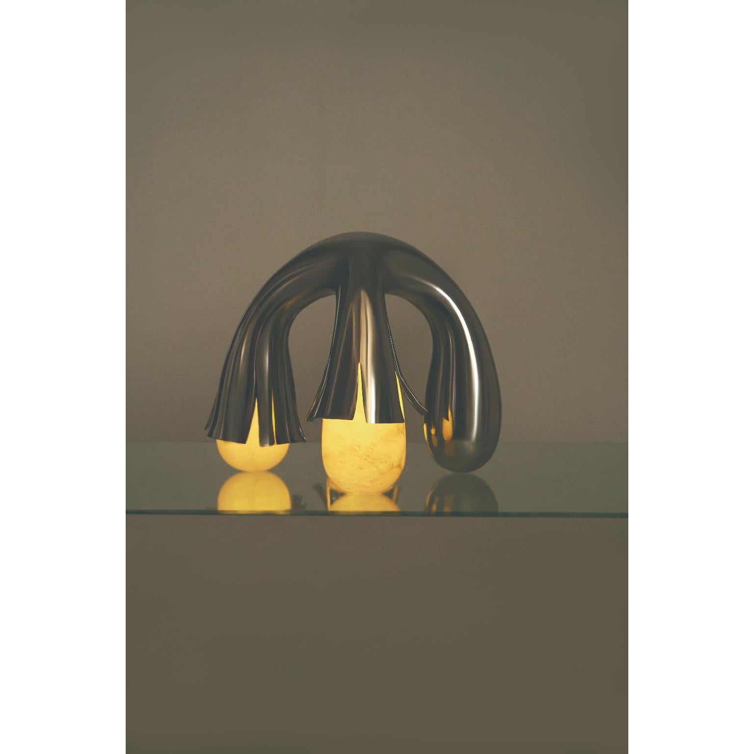 French Stainless Steel, Marble X-Lampe Felure Table Lamp by Duen Studio For Sale