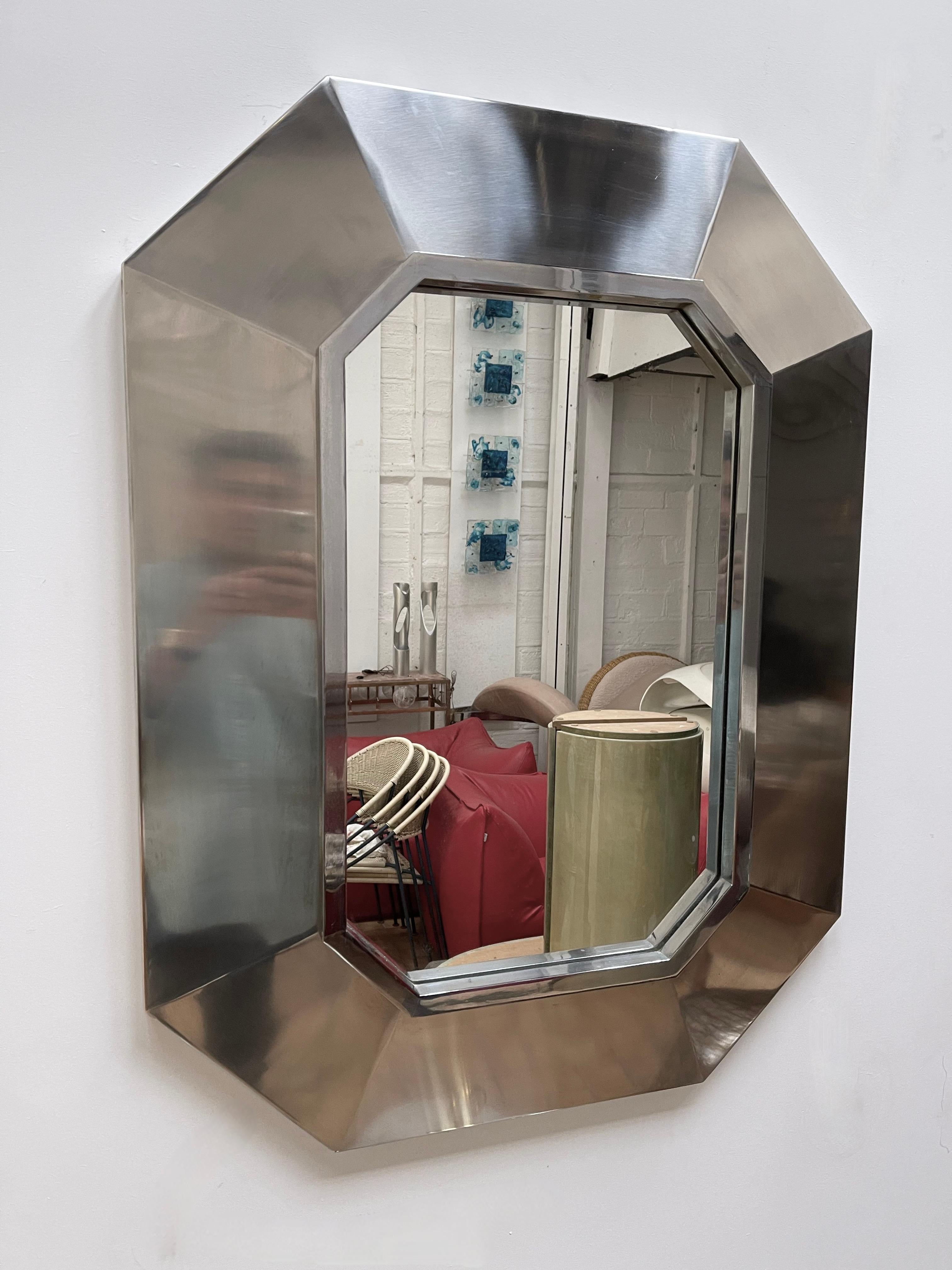 Late 20th Century Stainless Steel Mirror by Maison Jansen, France, 1970s