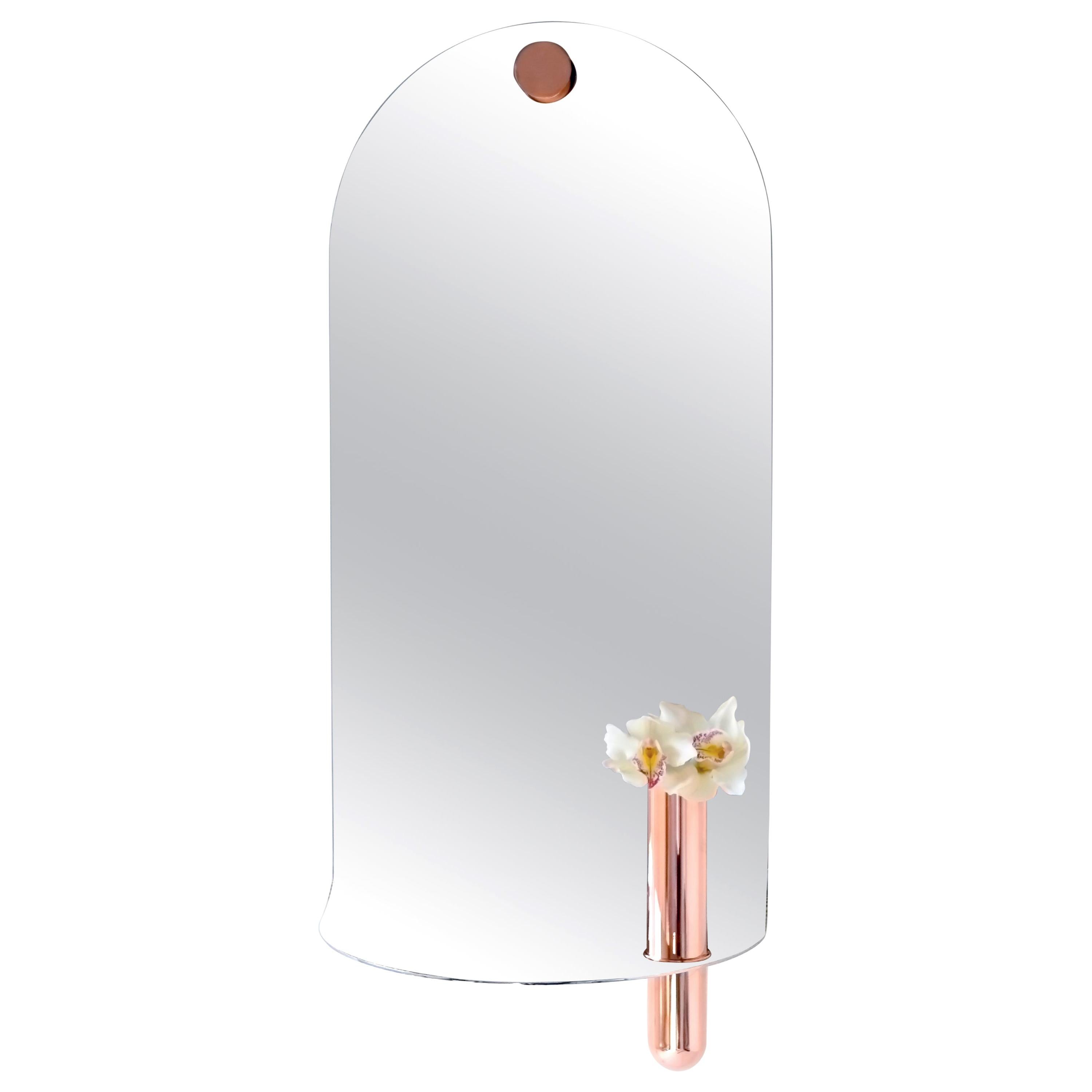 Stainless Steel Mirror with Brushed Copper Vase by Birnam Wood Studio For Sale
