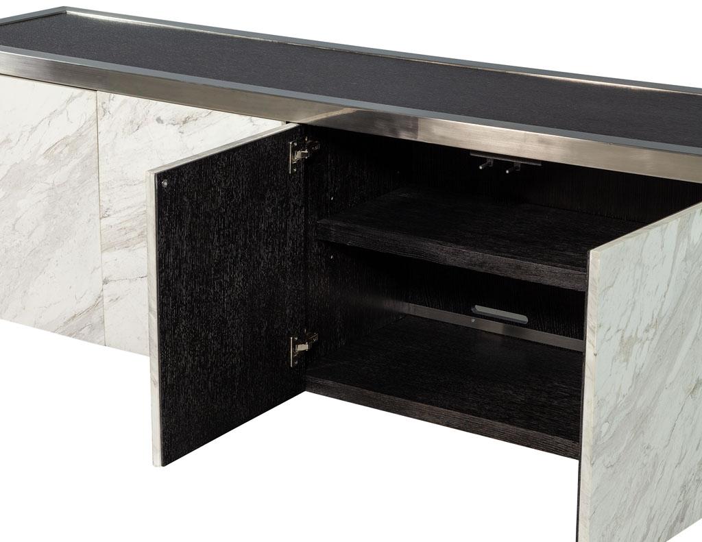 Stainless Steel Modern Console Sideboard with Stone Fronts In Good Condition In North York, ON