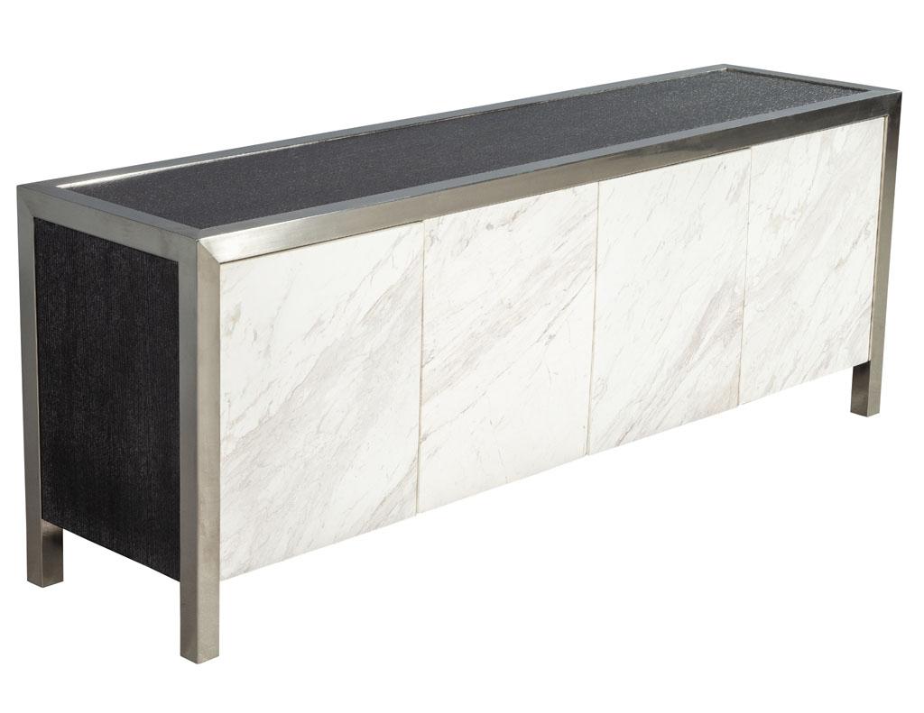 Contemporary Stainless Steel Modern Console Sideboard with Stone Fronts