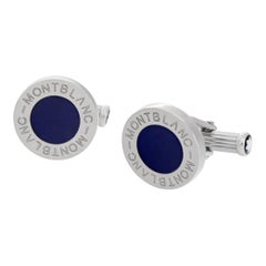 Stainless steel Montblanc Cufflinks with blue enamel center