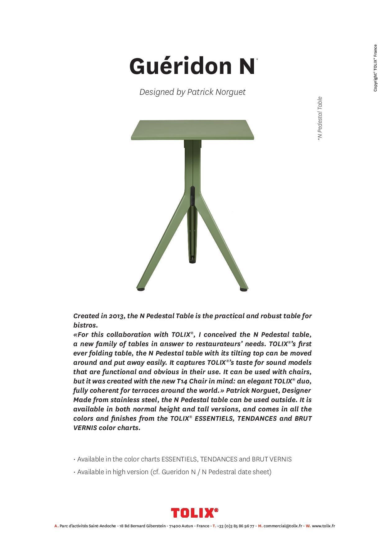 French N Table 60x60 in Stainless Steel - Outdoor - in Black by Patrick Norguet, US For Sale