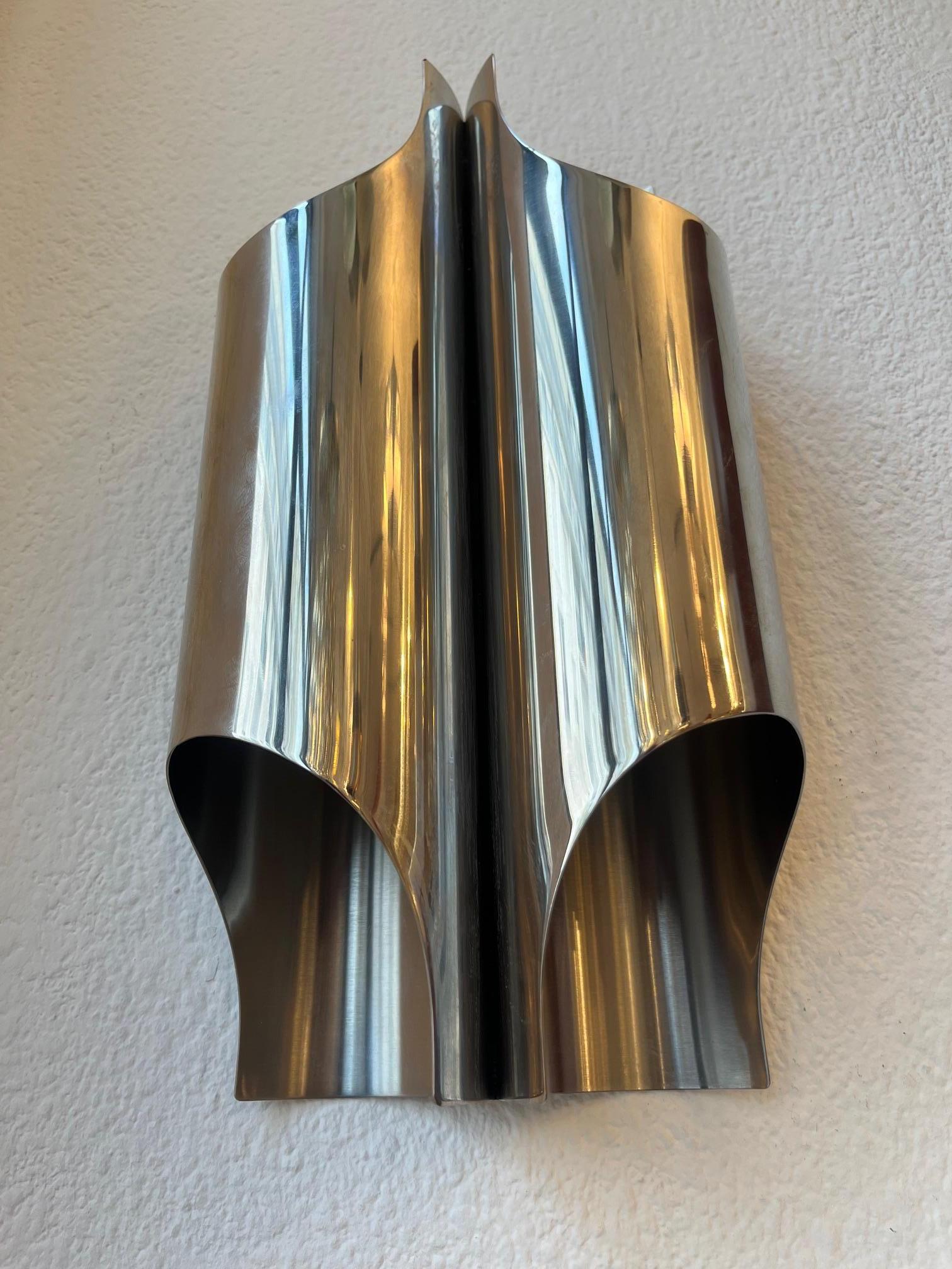 Wandleuchte „Orgues“ aus Edelstahl von Maison Charles, Paris, ca. 1970er Jahre im Angebot 1