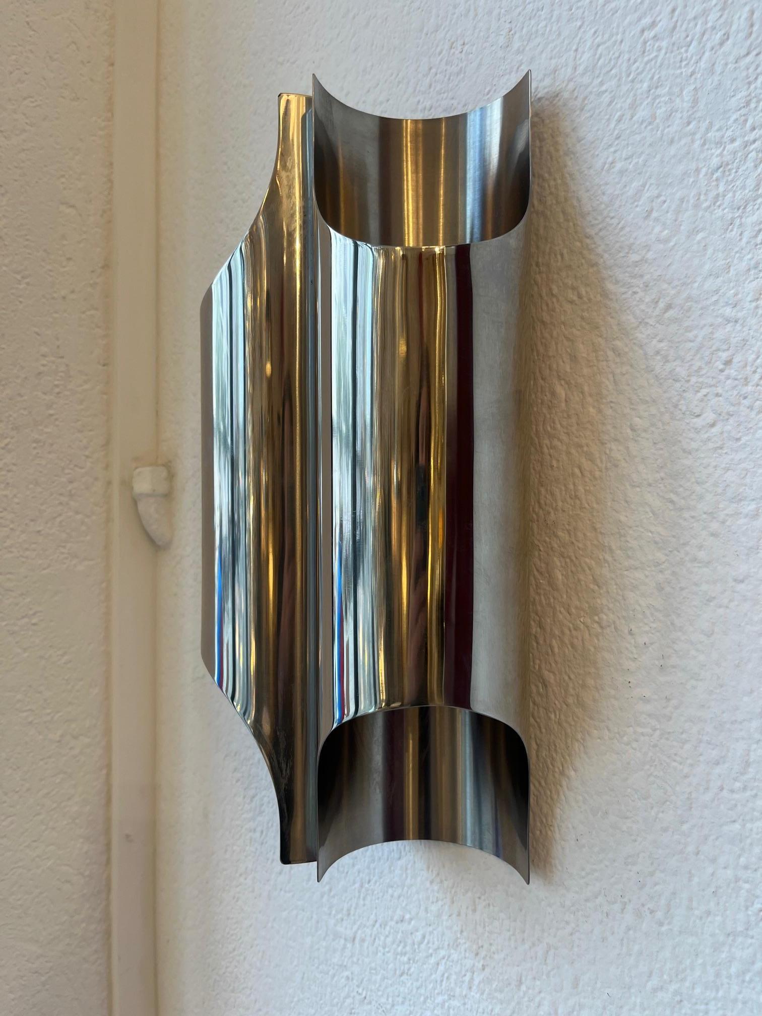 Wandleuchte „Orgues“ aus Edelstahl von Maison Charles, Paris, ca. 1970er Jahre im Angebot 2