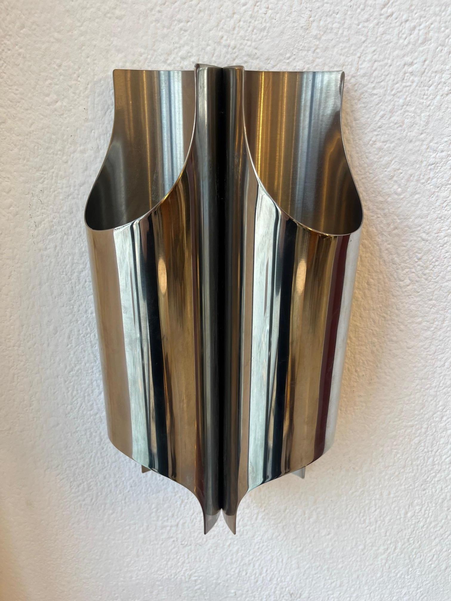 Wandleuchte „Orgues“ aus Edelstahl von Maison Charles, Paris, ca. 1970er Jahre im Angebot 3
