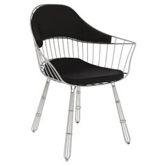 Chaise de salle à manger d'extérieur en acier inoxydable avec assise en tissu noir imperméable