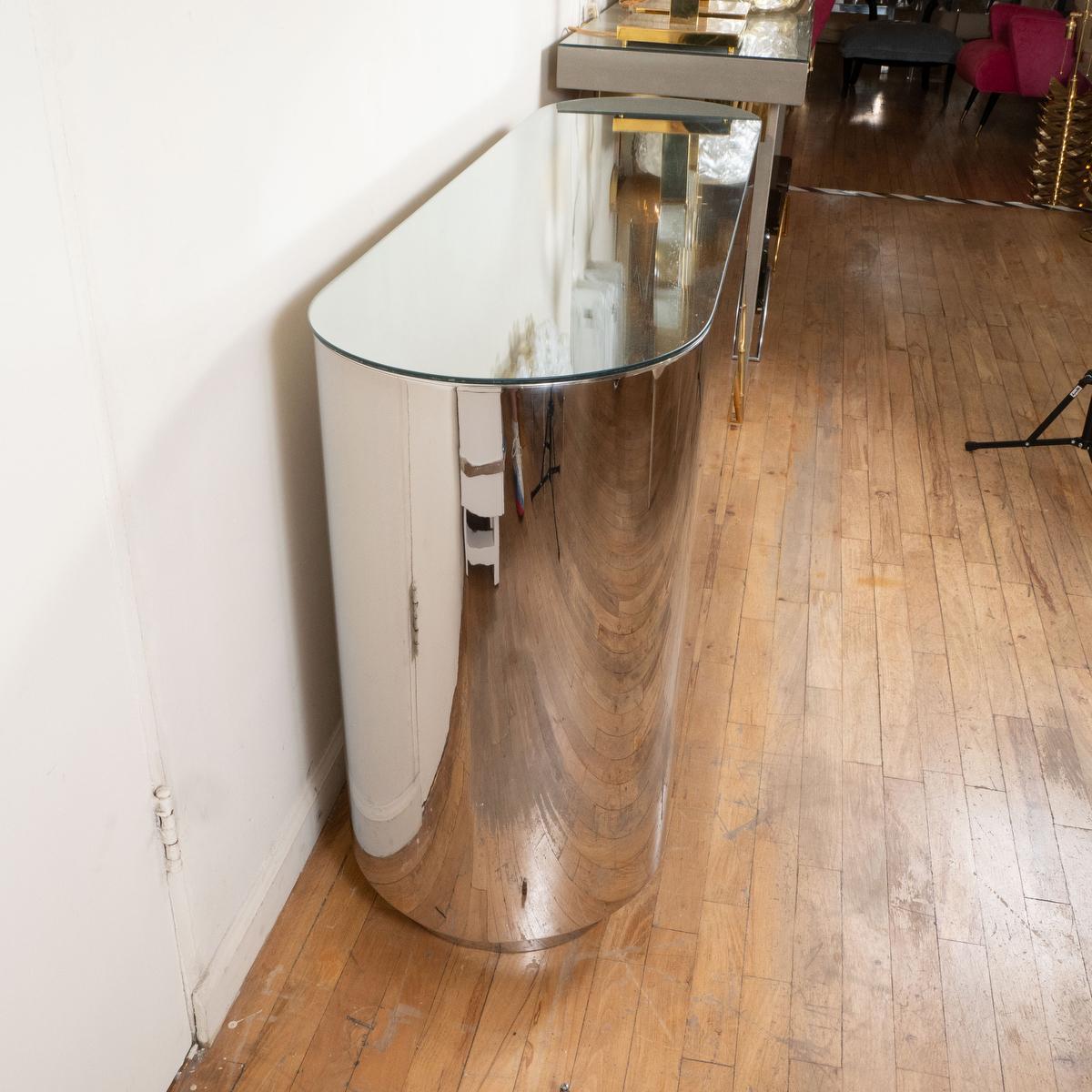 Mid-Century Modern Stainless steel oval console For Sale