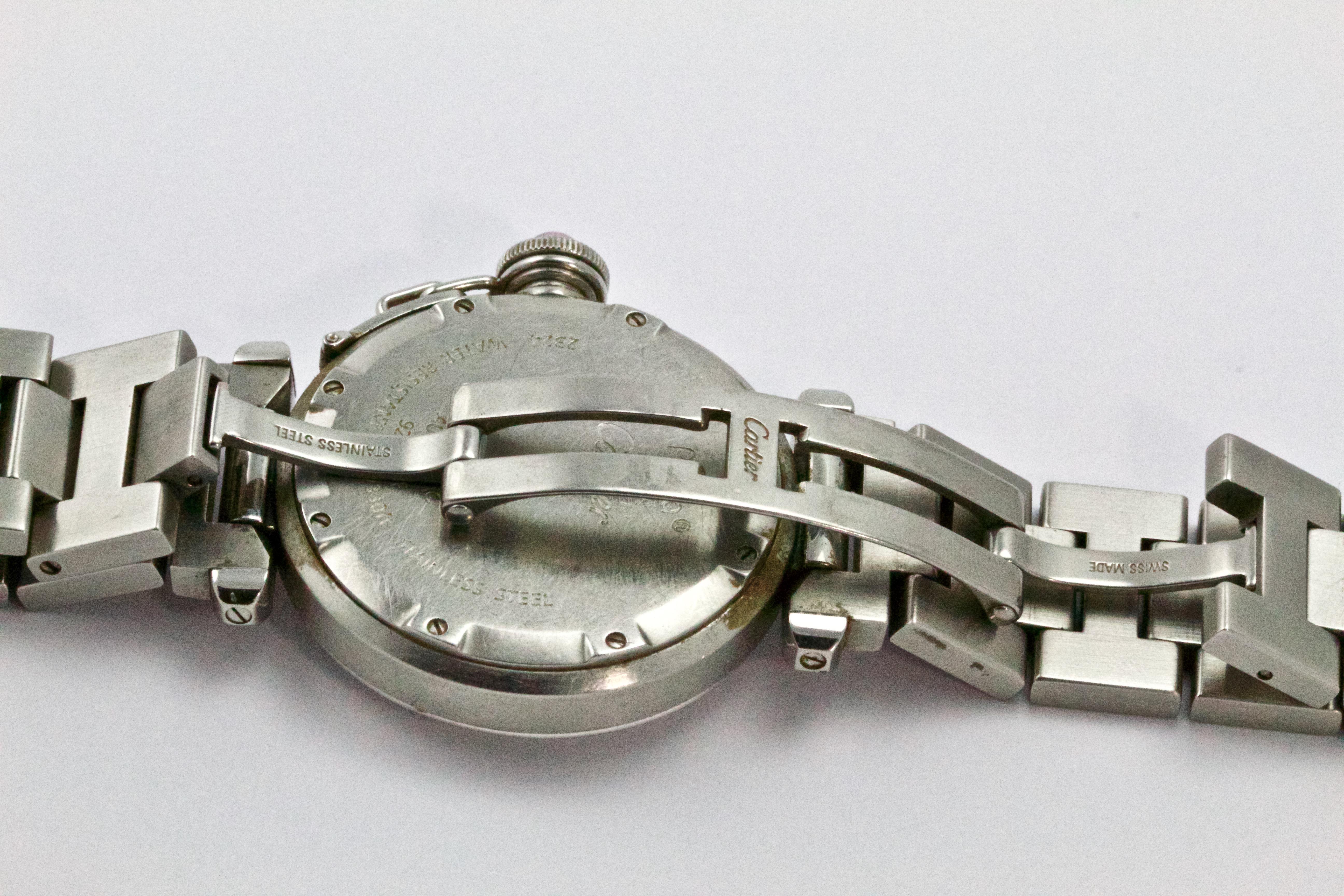 Women's Stainless Steel Pasha de Cartier Diamond Large Automatic Ladies Wristwatch