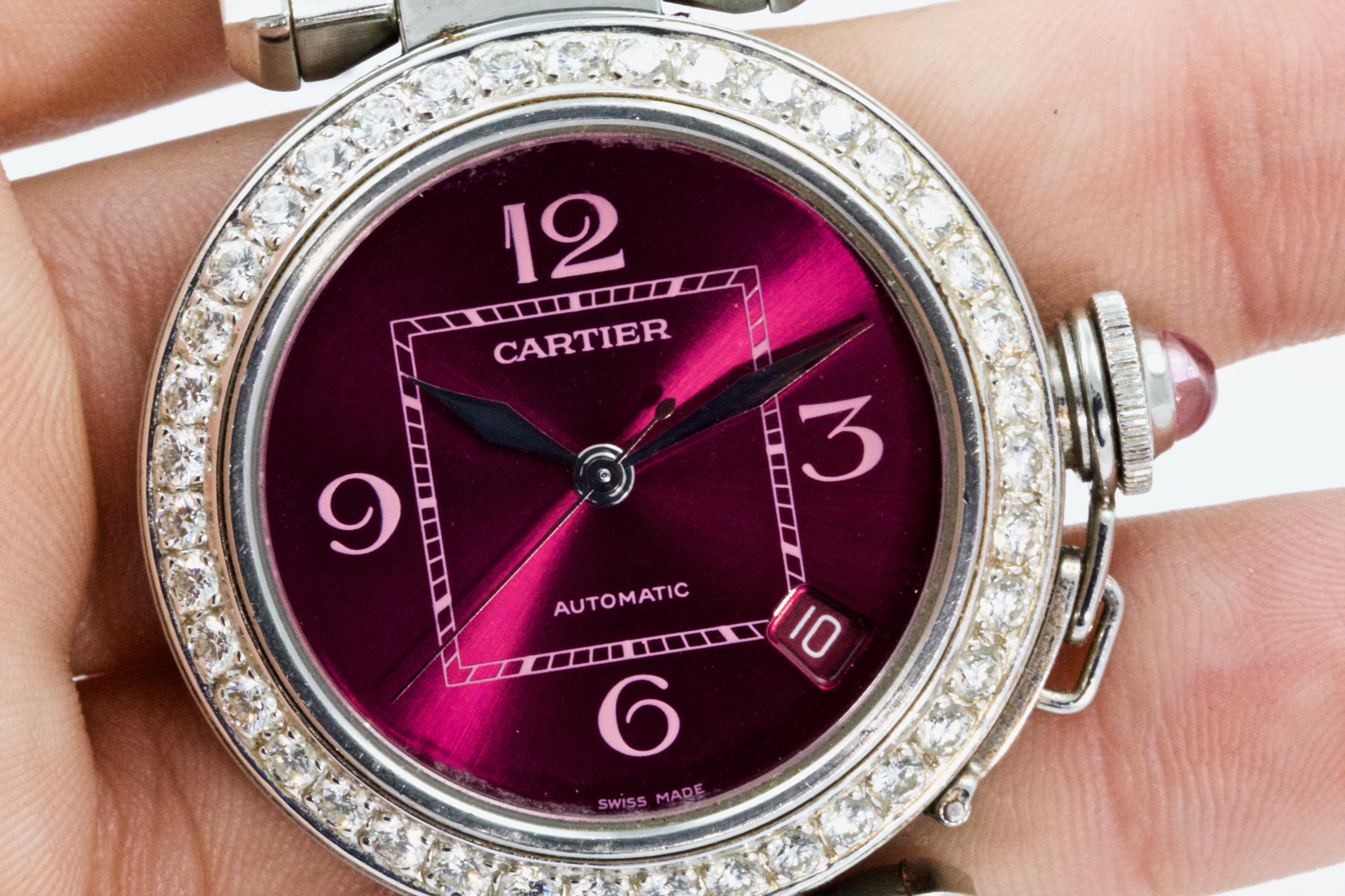 Stainless Steel Pasha de Cartier Diamond Large Automatic Ladies Wristwatch 3