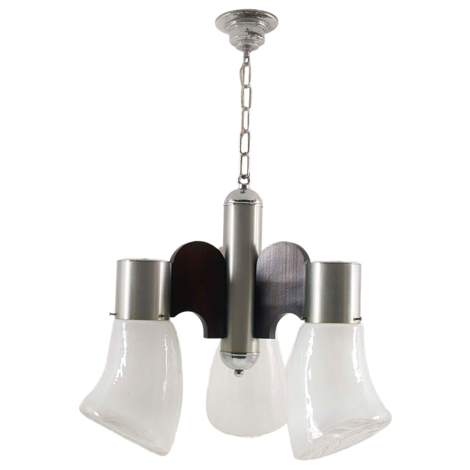 Lampadario a sospensione in acciaio inox di Gaetano Sciolari per Mazzega Murano