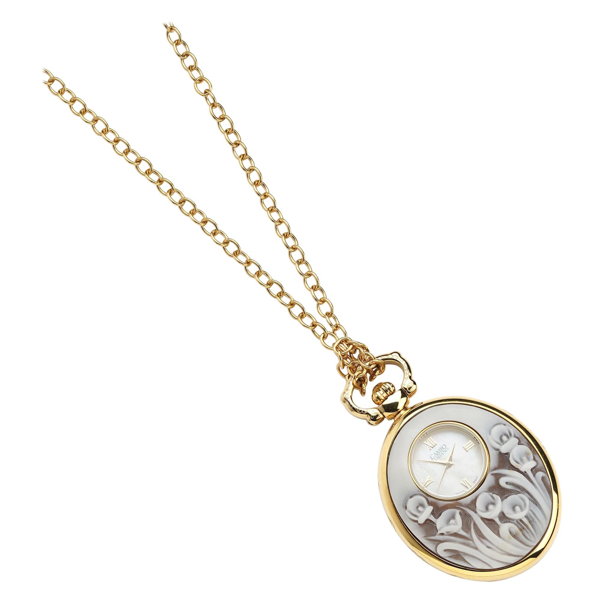 Stainless Steel Pendant Watch with Sea Shell Cameos PVD Treated