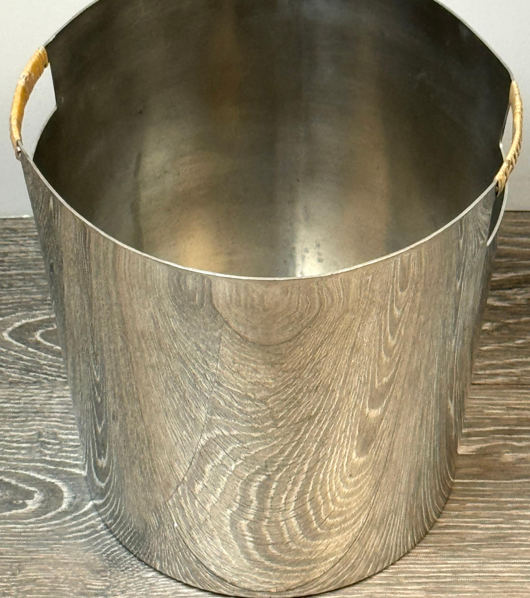 Stainless Steel & Rattan Wastepaper / Trash Can by Waterworks, 1992 In Good Condition In West Palm Beach, FL