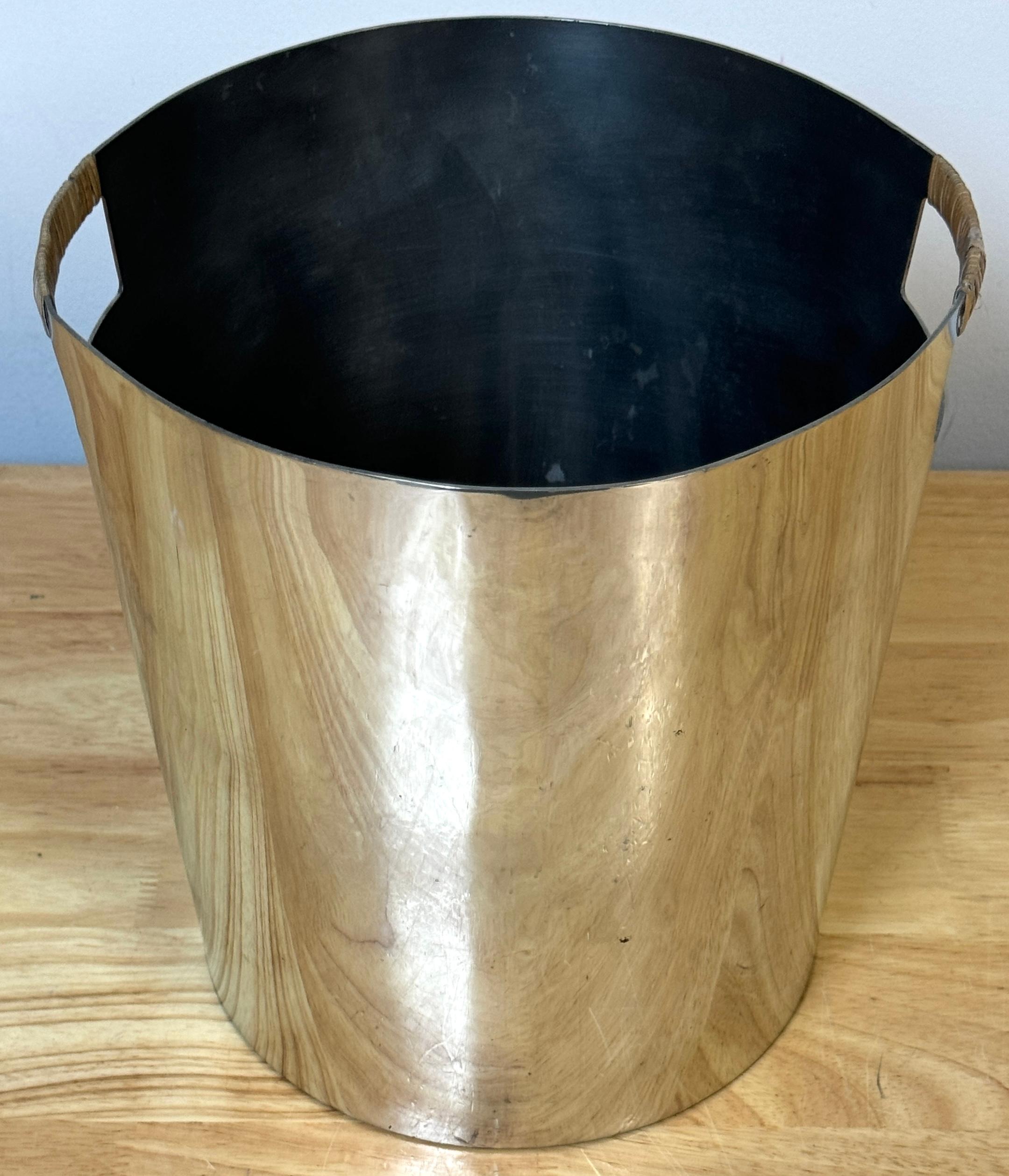 Stainless Steel & Rattan Wastepaper / Trash Can by Waterworks, 1992 1