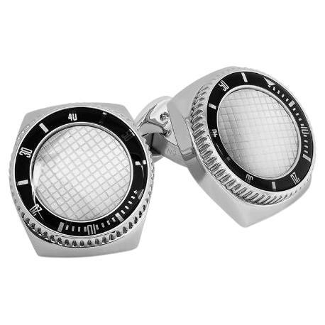 Stainless Steel Rollo Mother of Pearl Cufflinks For Sale