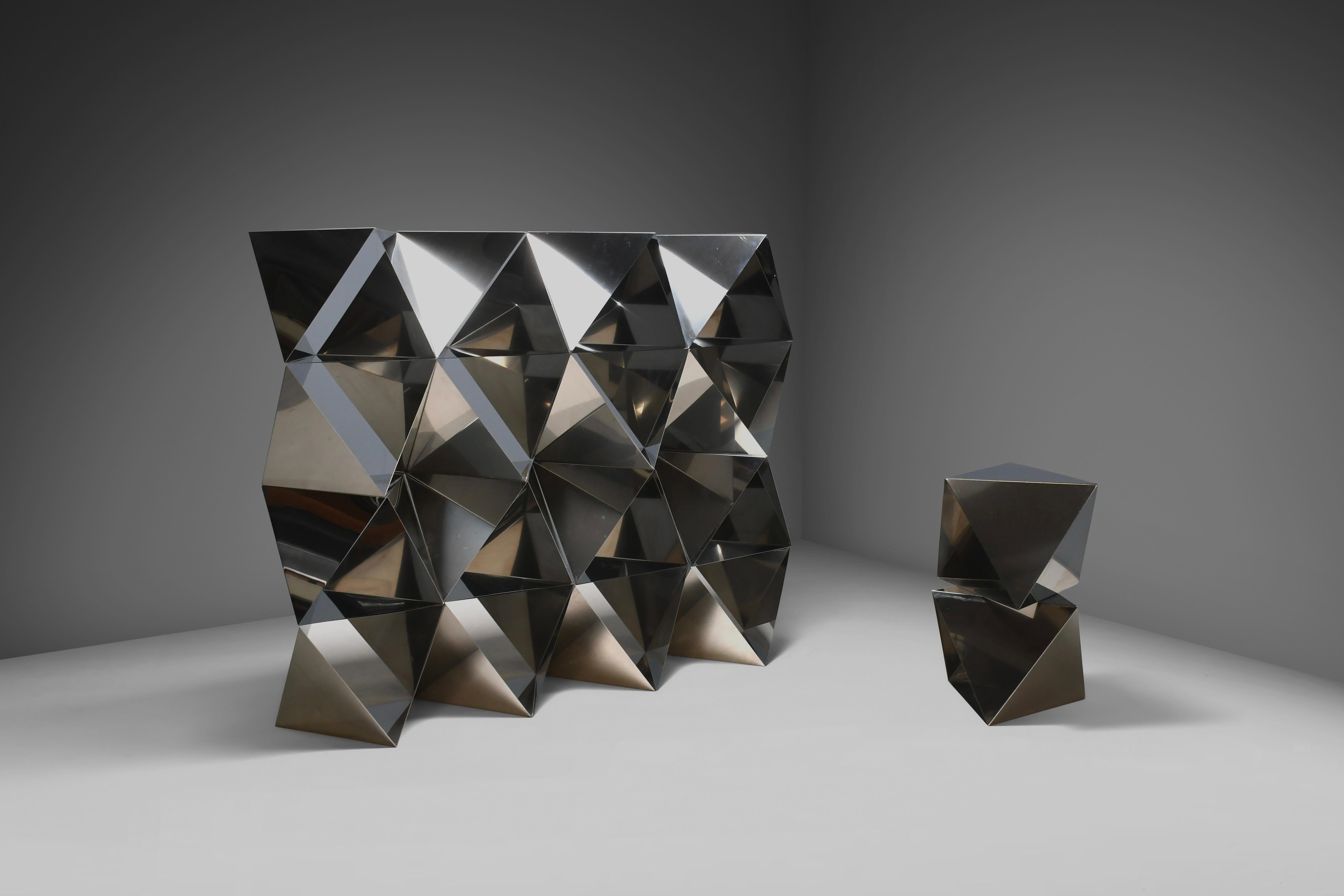 Séparation de pièces / bibliothèque en acier inoxydable Manfredo Massironi pour Arrmet-Italie 1977 en vente 2