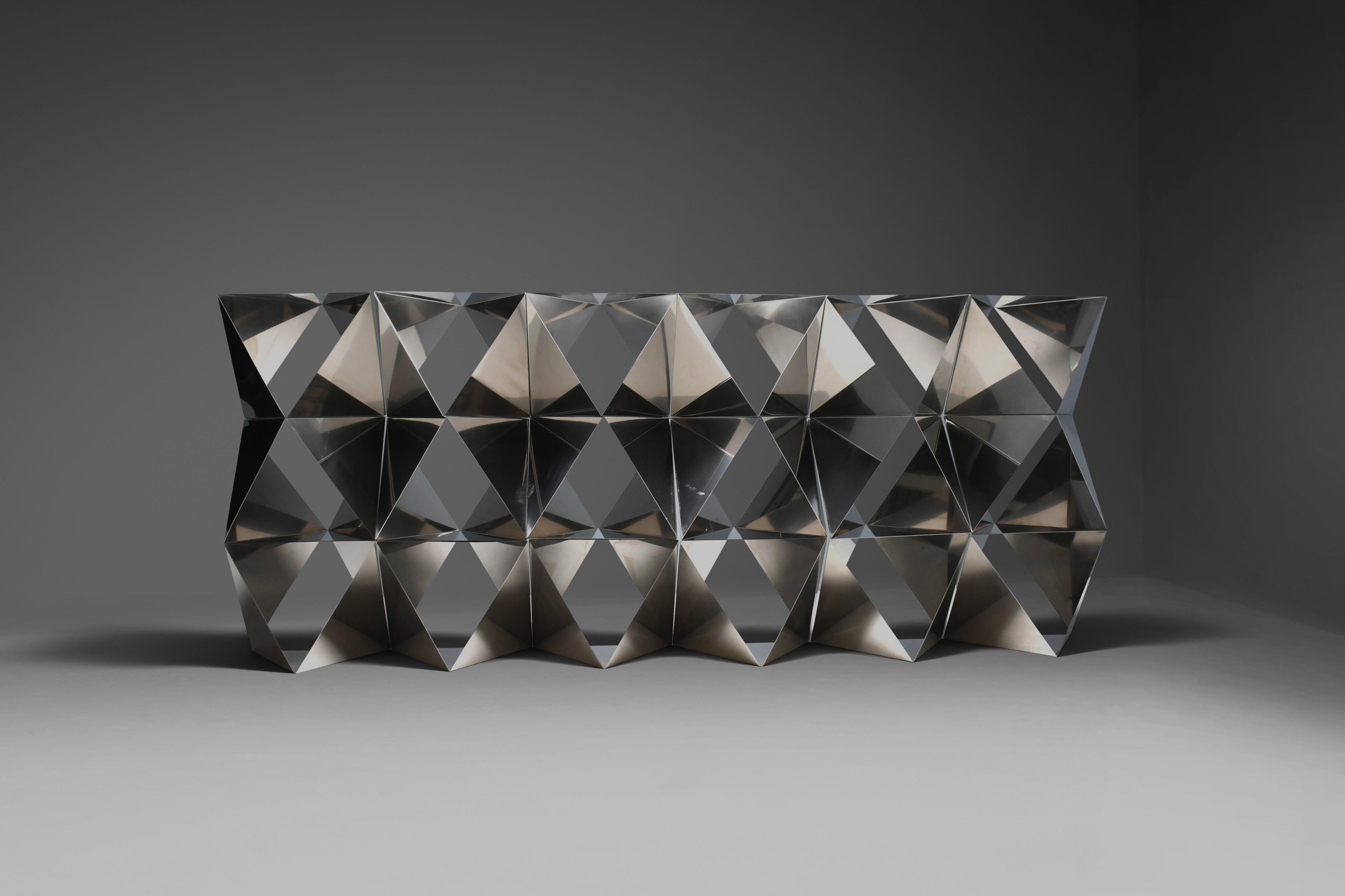 Mid-Century Modern Séparation de pièces / bibliothèque en acier inoxydable Manfredo Massironi pour Arrmet-Italie 1977 en vente