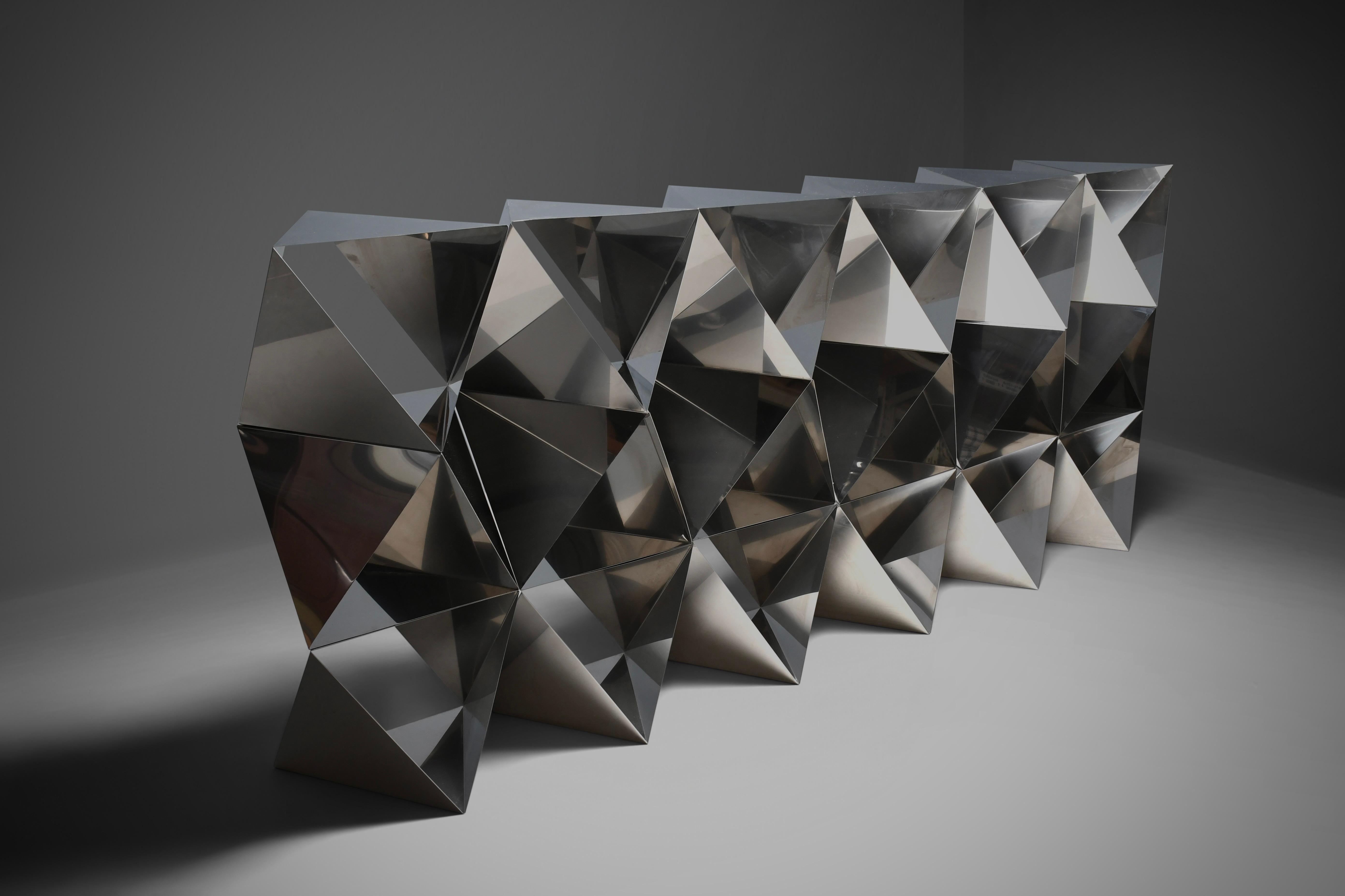 Séparation de pièces / bibliothèque en acier inoxydable Manfredo Massironi pour Arrmet-Italie 1977 Bon état - En vente à Echt, NL