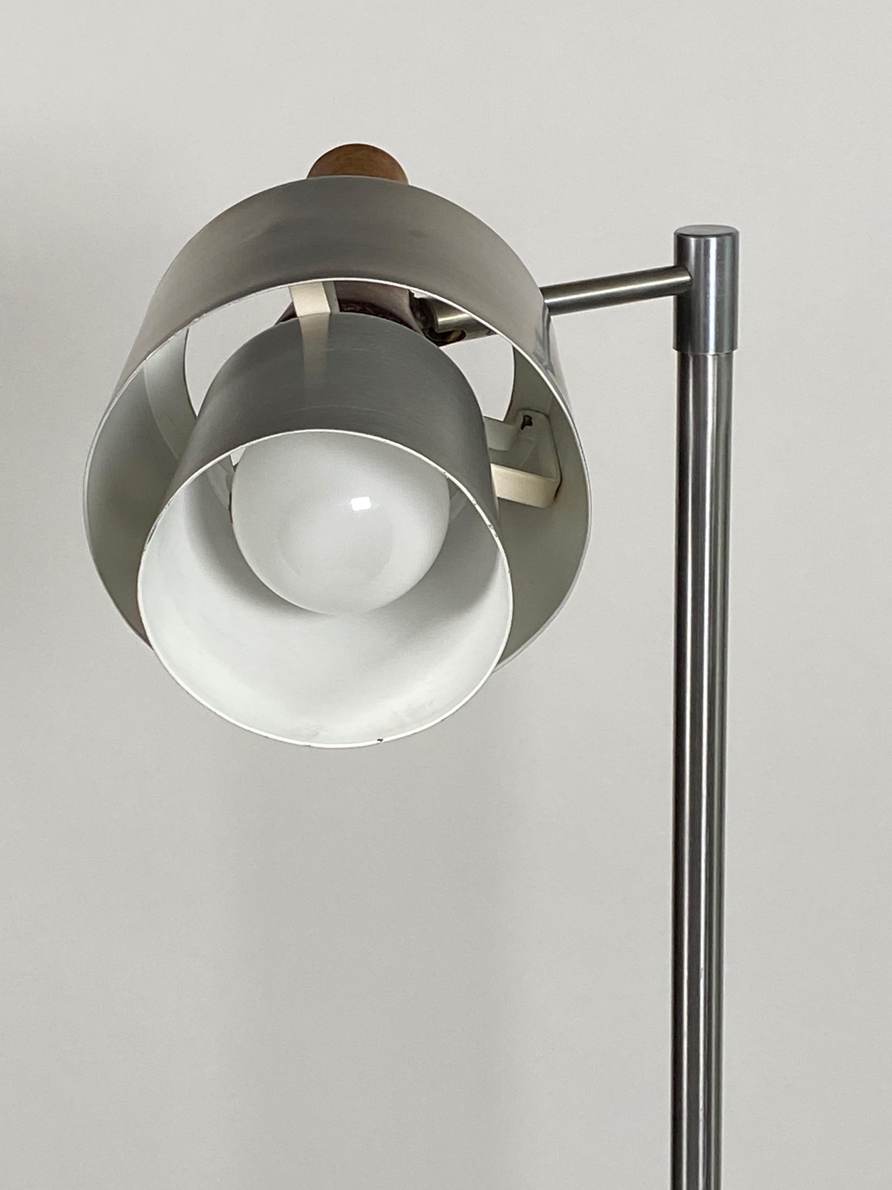 Stainless Steel & Rosewood Floor Lamp by Jo Hammerborg for Fog & Morup Denmark In Good Condition In Oakland, CA
