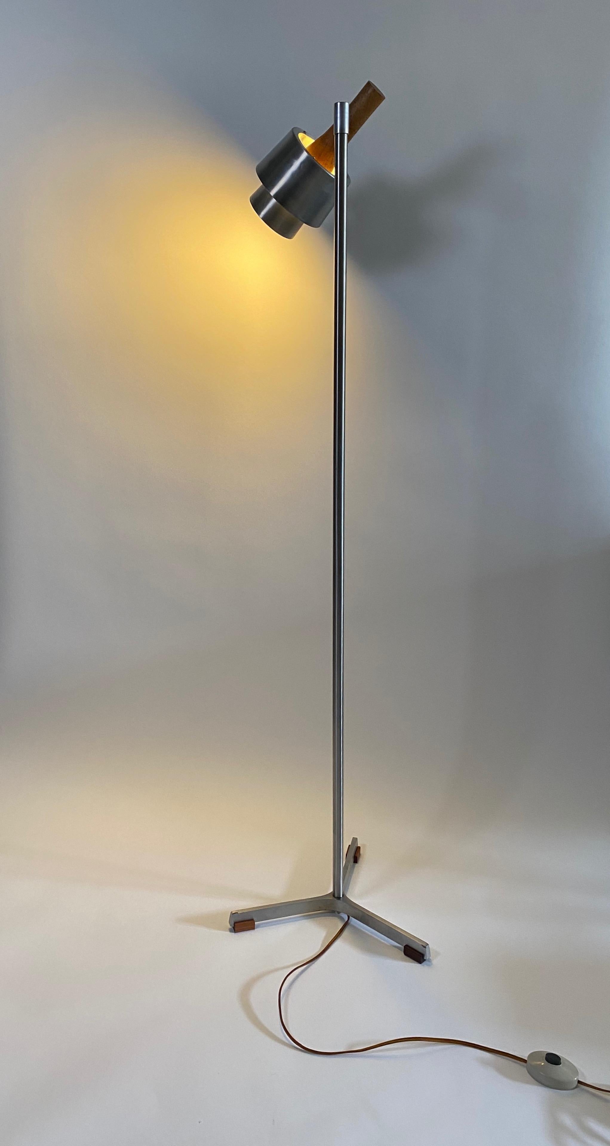 Mid-20th Century Stainless Steel & Rosewood Floor Lamp by Jo Hammerborg for Fog & Morup Denmark