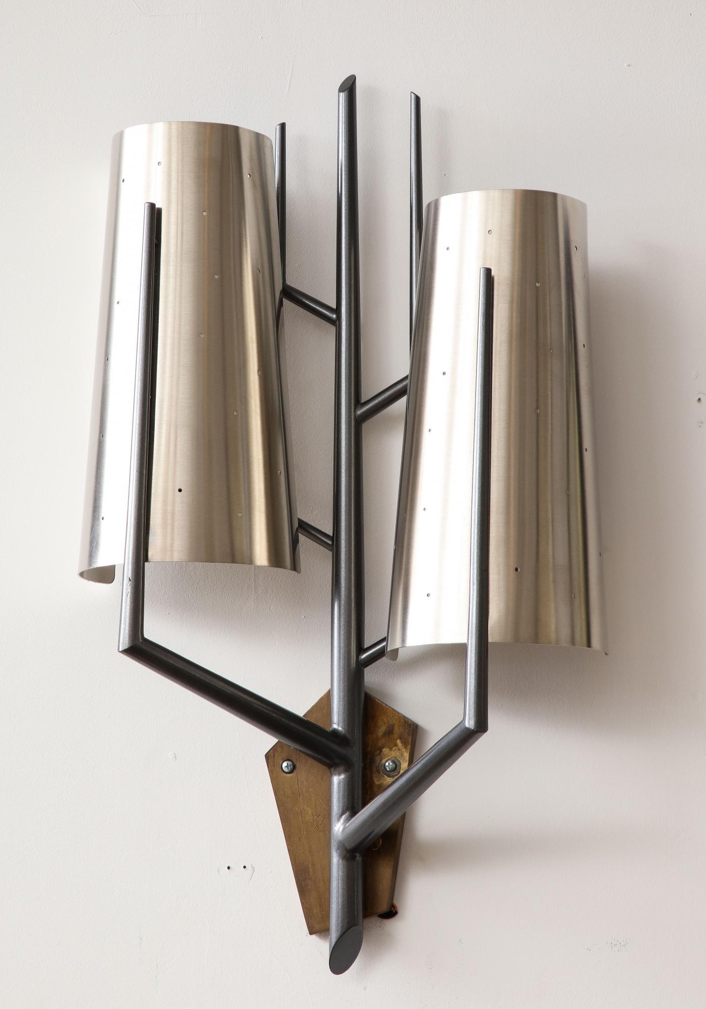Modern Stainless Steel Sconce in the Manner of Maison Charles For Sale