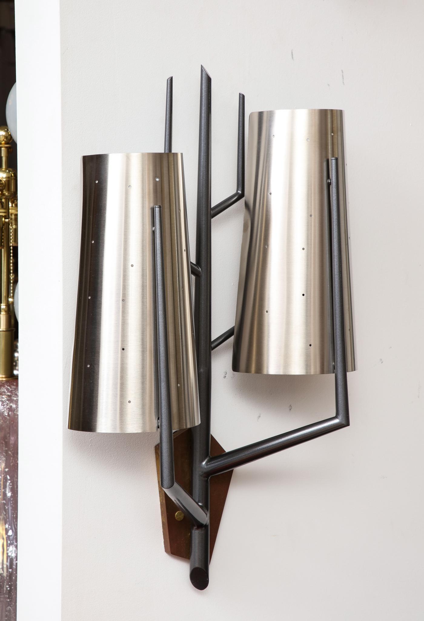 French Stainless Steel Sconce in the Manner of Maison Charles For Sale