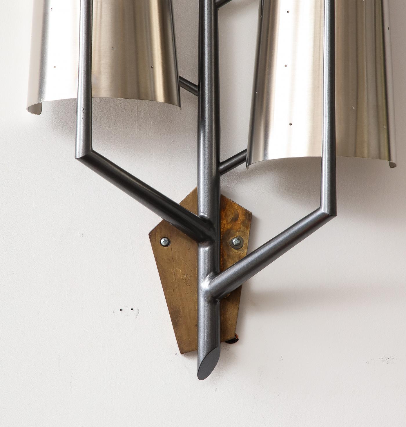 Stainless Steel Sconce in the Manner of Maison Charles In Excellent Condition For Sale In New York City, NY