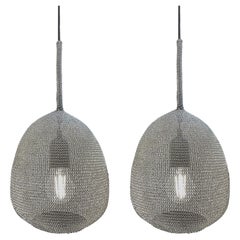 Stainless Steel Screen Knitted Pair of Pendant Lights, Botswana, Contemporary