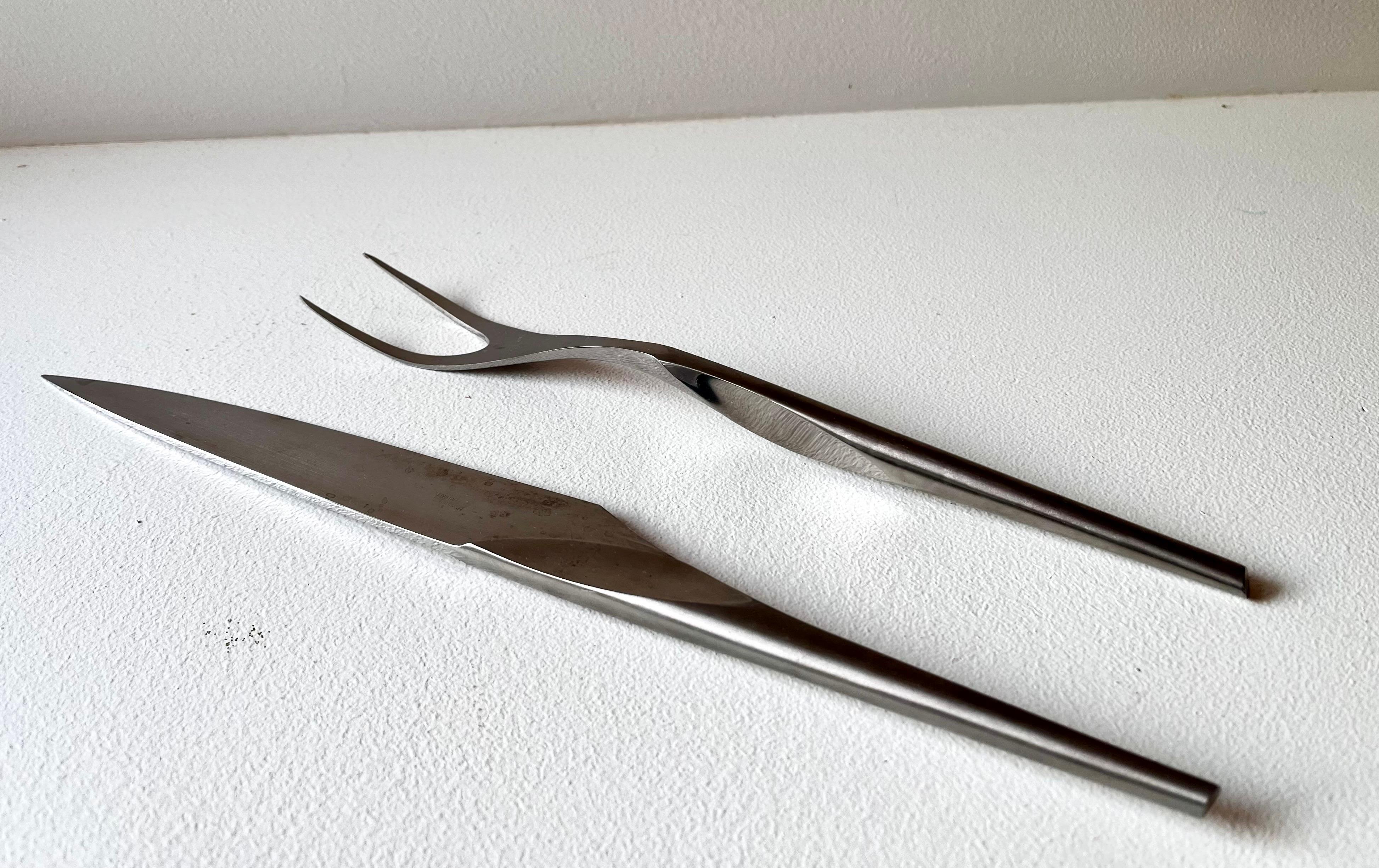 italien Set d'ustensiles de service et de sculpture en acier inoxydable par AS, Italie en vente