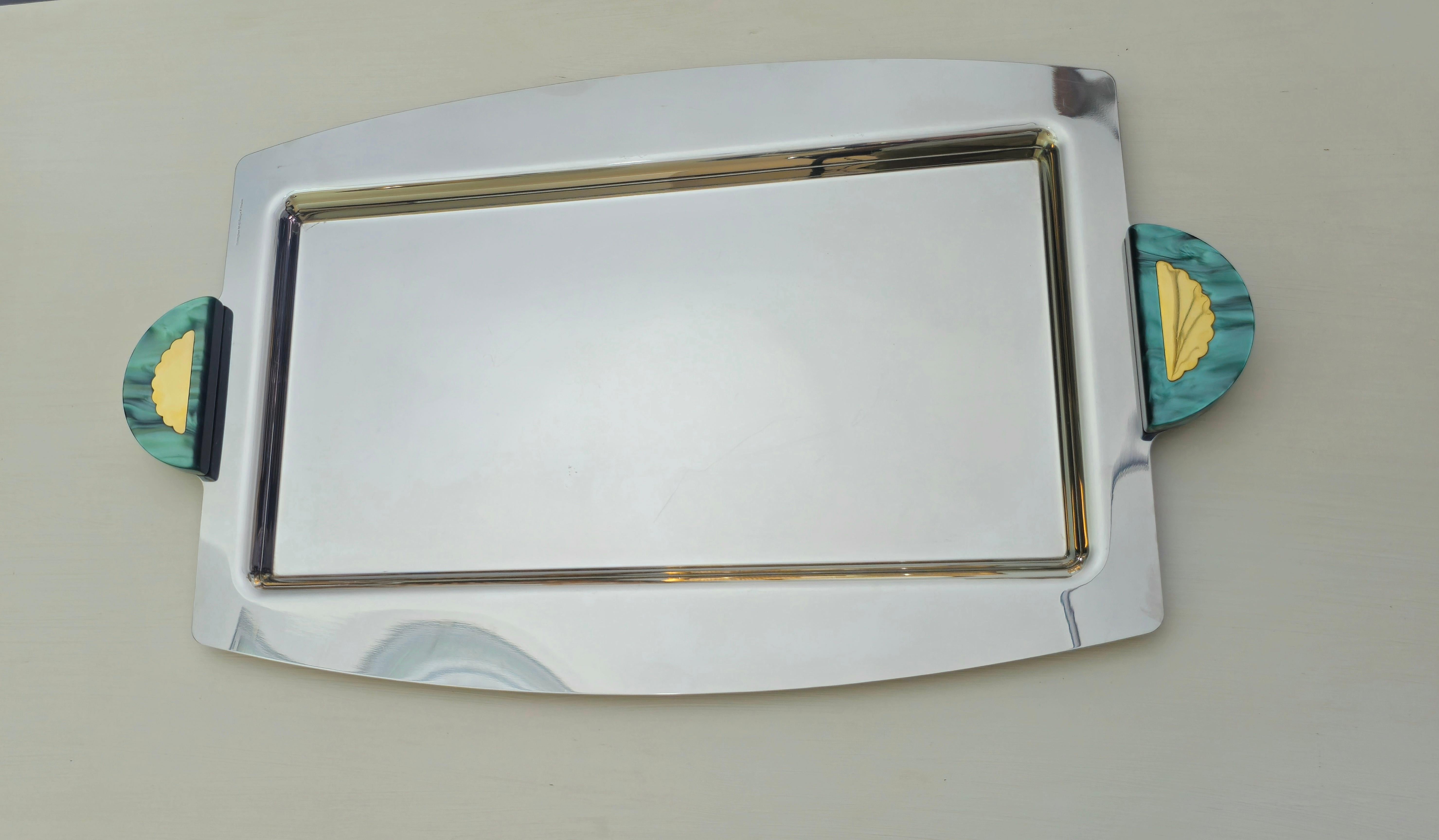 Edelstahl-Serviertablett Design F. Tibaldo Italien 90er Jahre Mid-Century Modern im Angebot 1