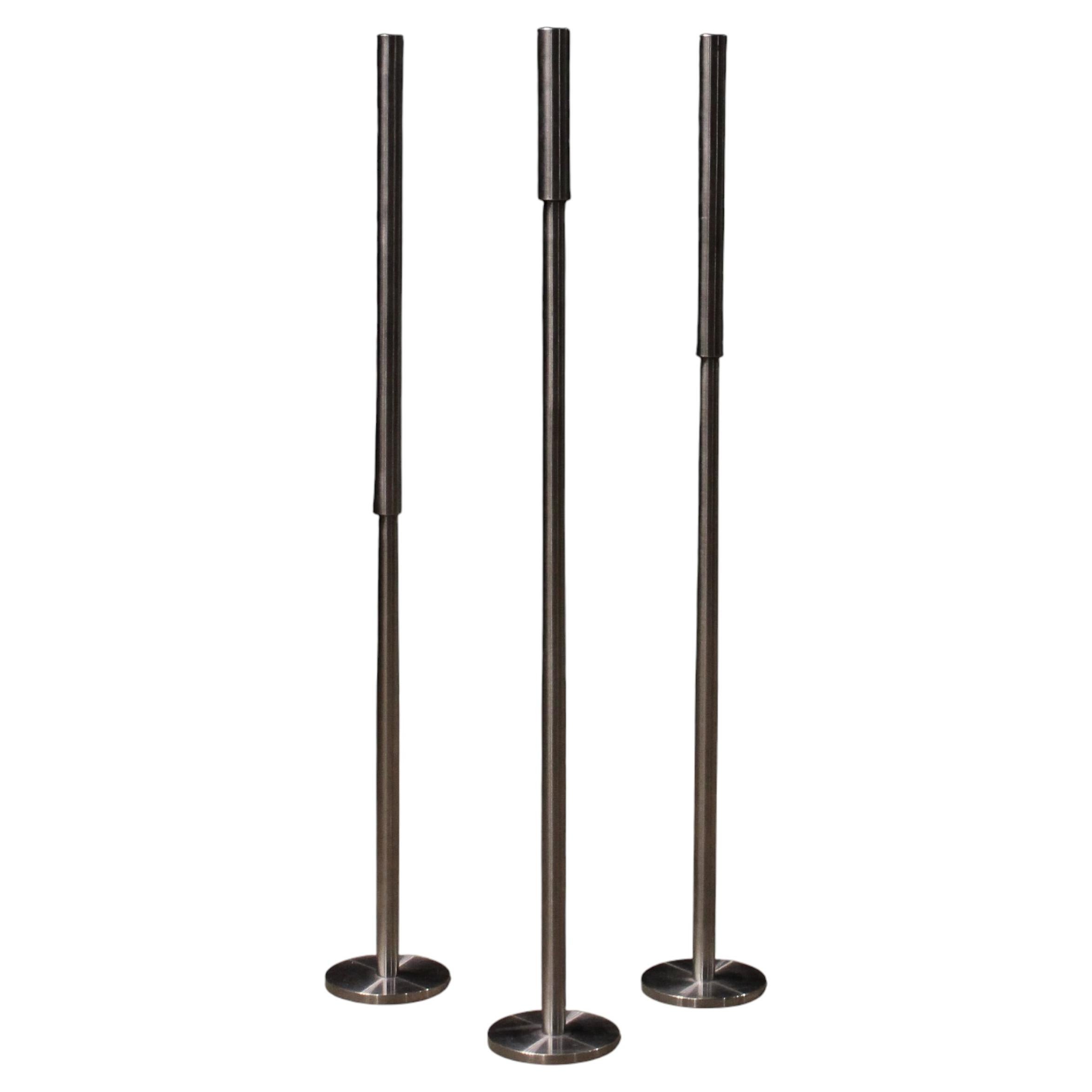 Pre-owned Alessi Stainless Steel Set (3) Of Post Modern Candelabras Large Floor Circa 1990s In Black